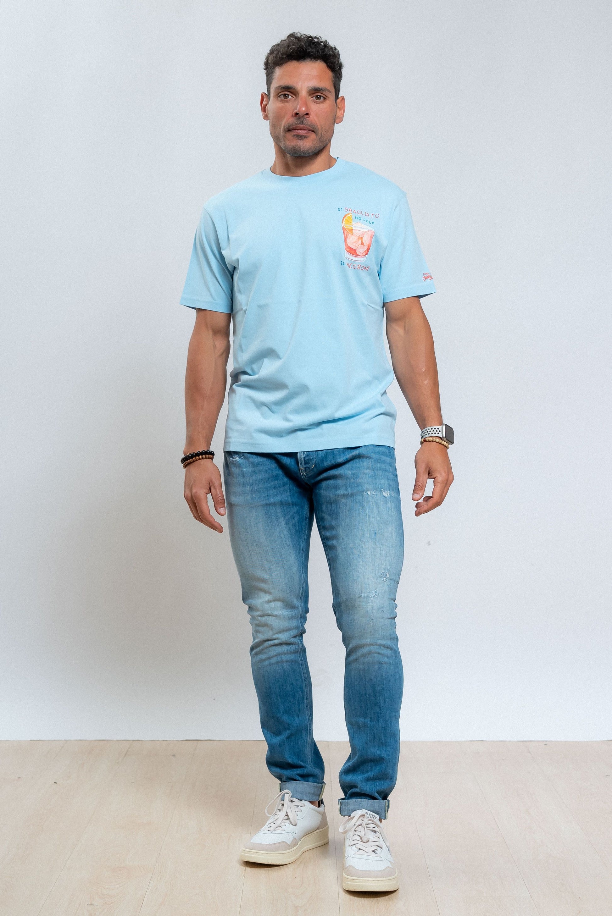 mc2 saint barth uomo t-shirt celeste ricamo sbagliato, intero