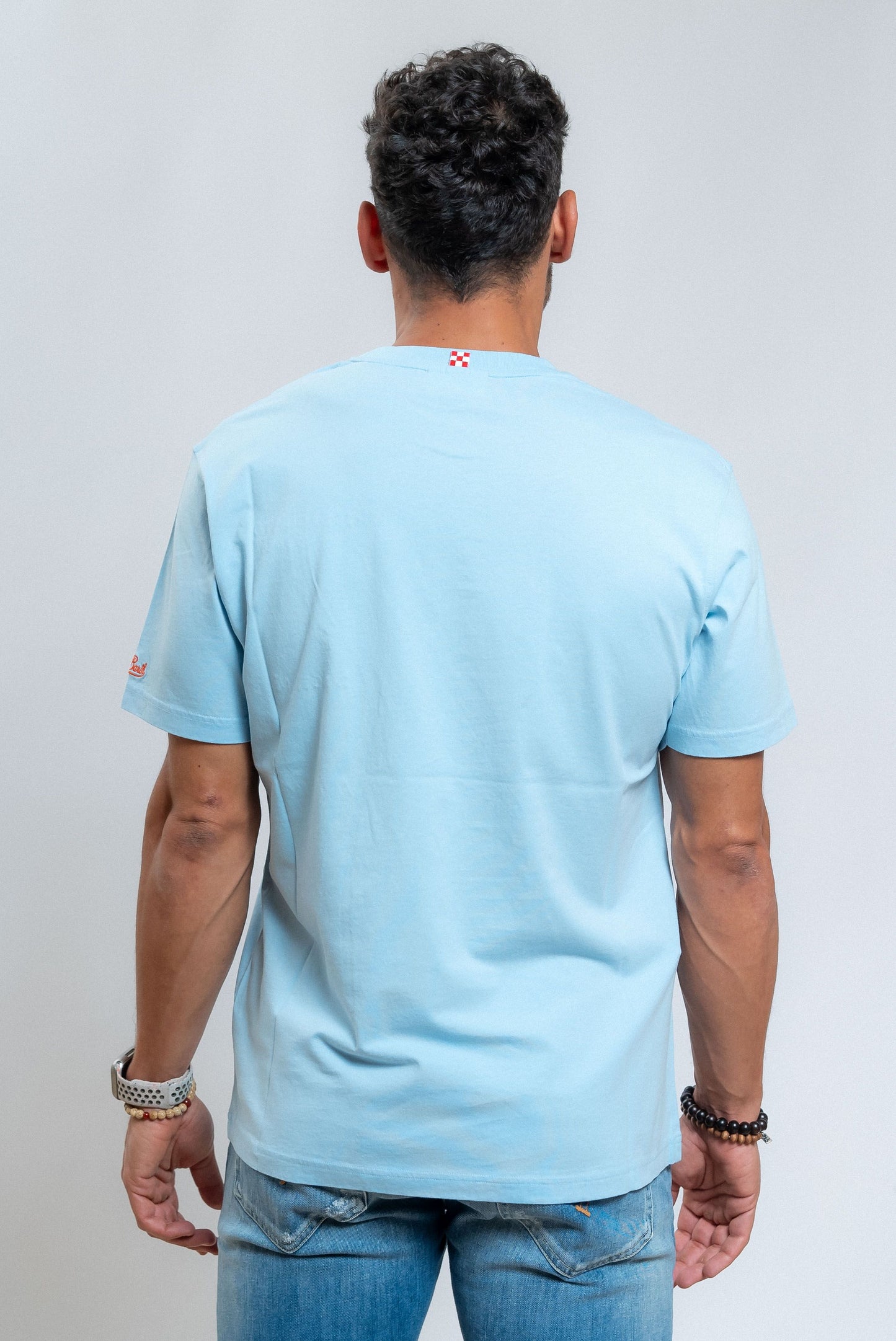 mc2 saint barth uomo t-shirt celeste ricamo sbagliato, retro