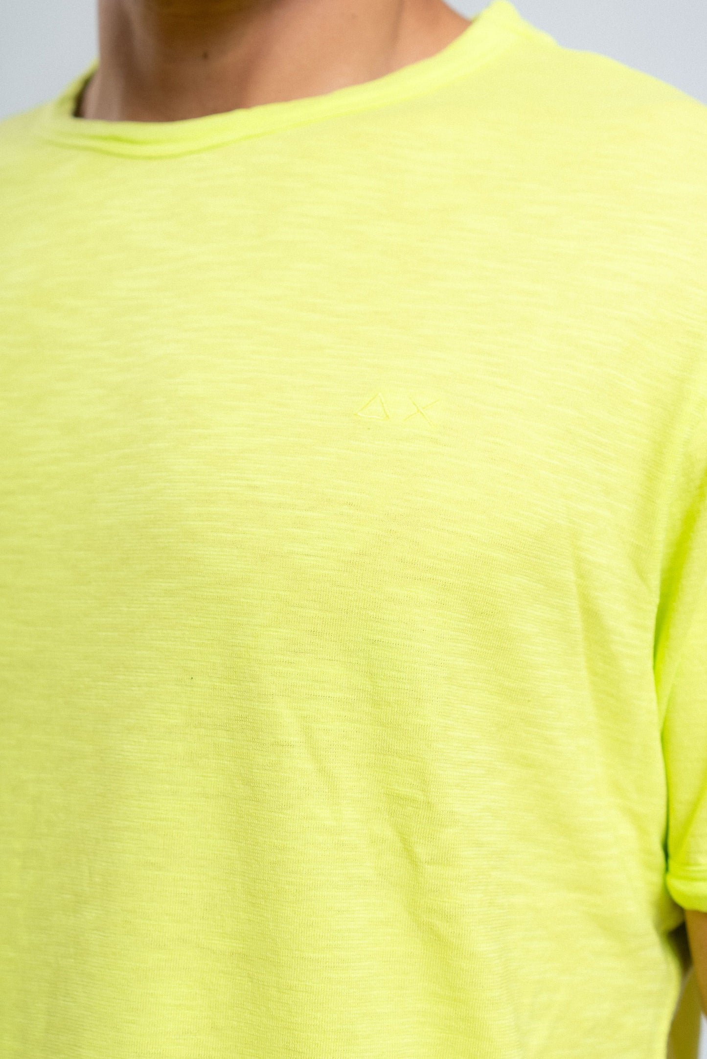 sun68 uomo t-shirt verde acido in cotone fiammato, dettaglio