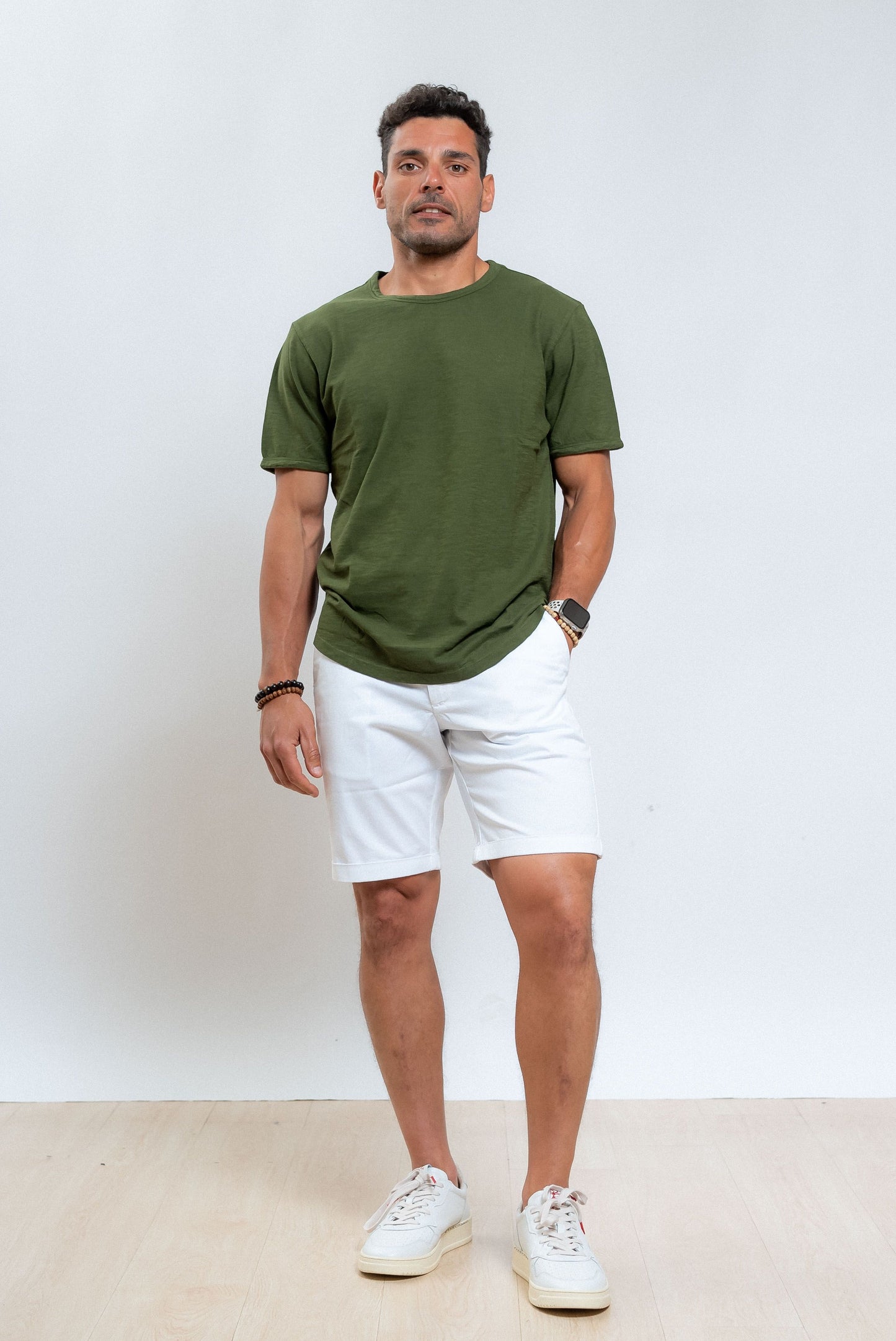 sun68 uomo t-shirt verde militare in cotone fiammato, intero