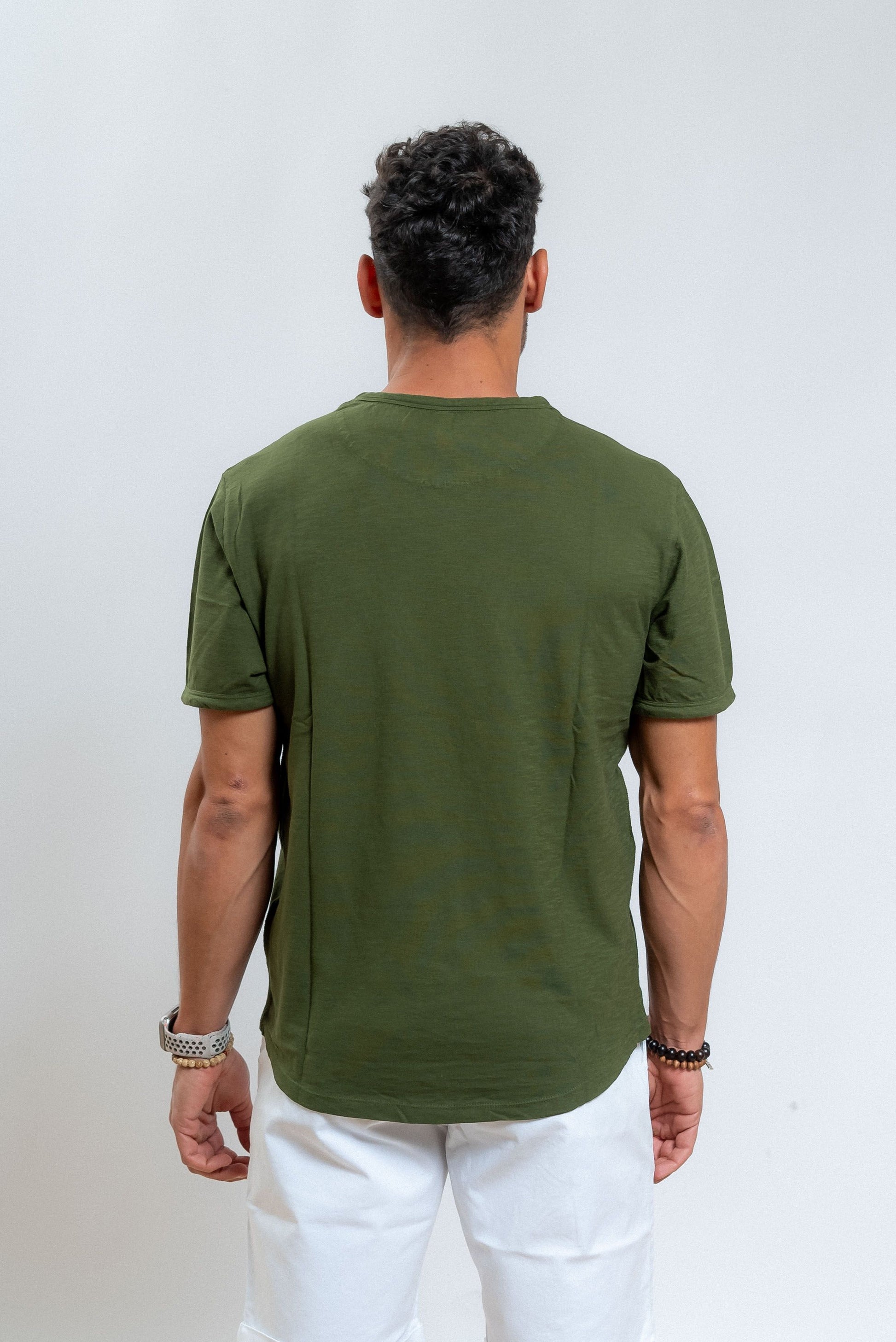 sun68 uomo t-shirt verde militare in cotone fiammato, retro