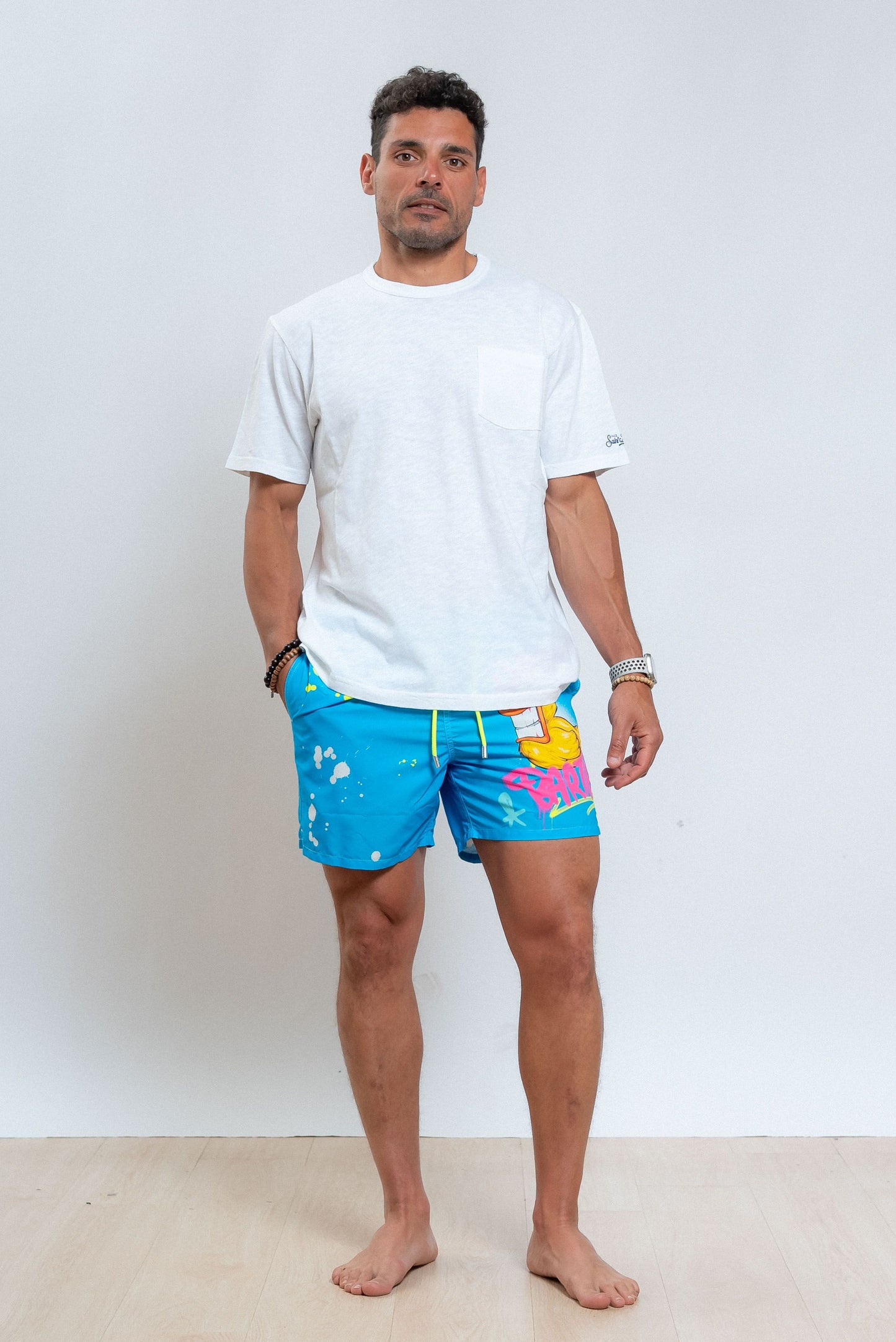 mc2 saint barth t-shirt bianca in cotone fiammato uomo, intero