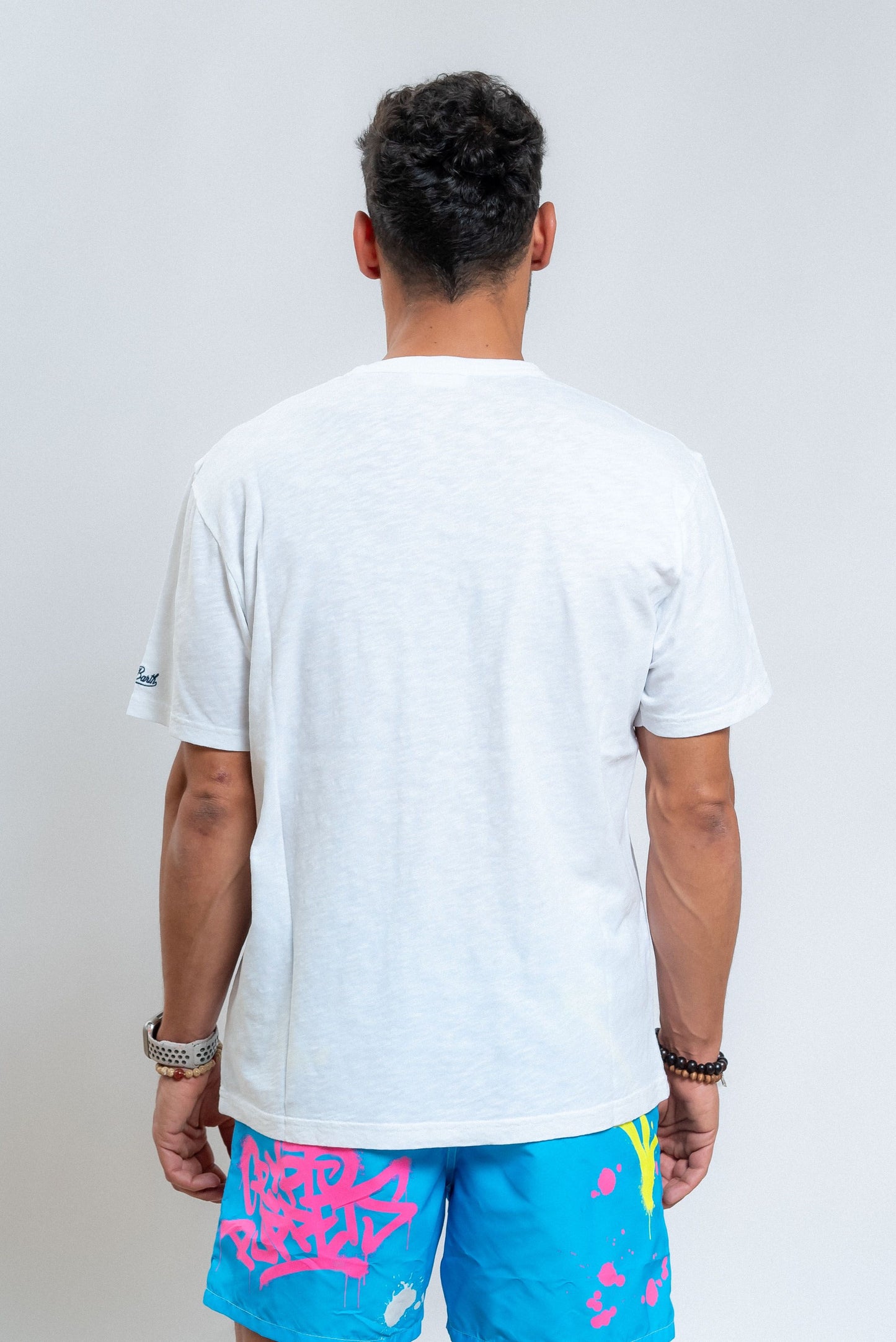 mc2 saint barth t-shirt bianca in cotone fiammato uomo, retro