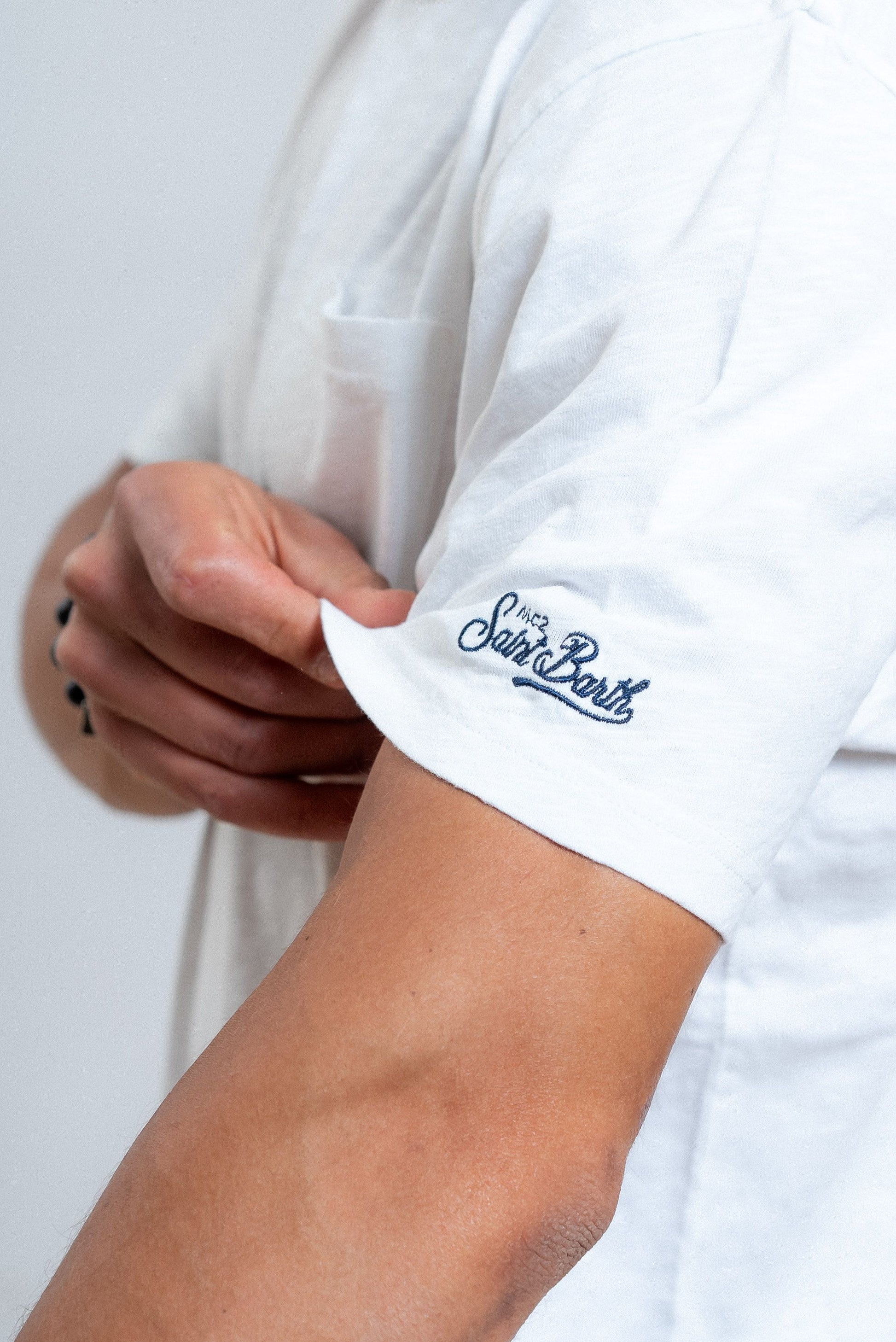 mc2 saint barth t-shirt bianca in cotone fiammato uomo, dettaglio