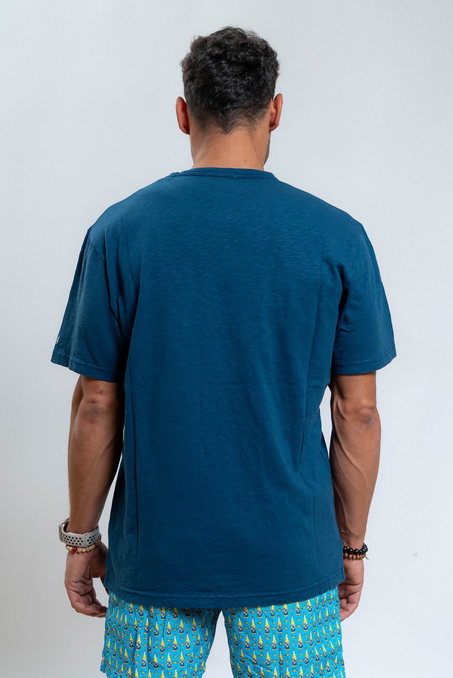 mc2 saint barth t-shirt uomo in cotone fiammato blu con taschino, retro