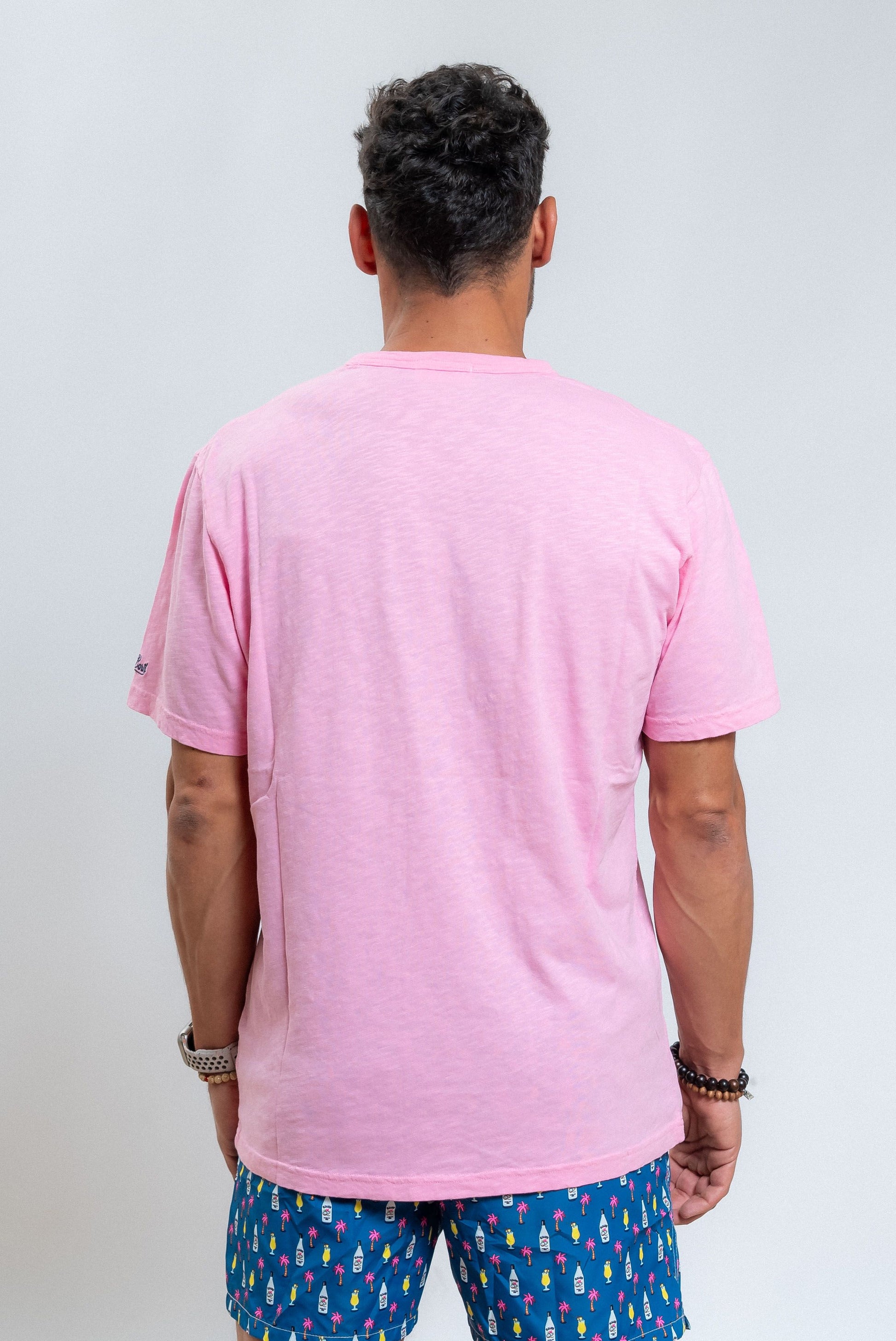 mc2 saint barth uomo t-shirt rosa in cotone fiammato con taschino, retro