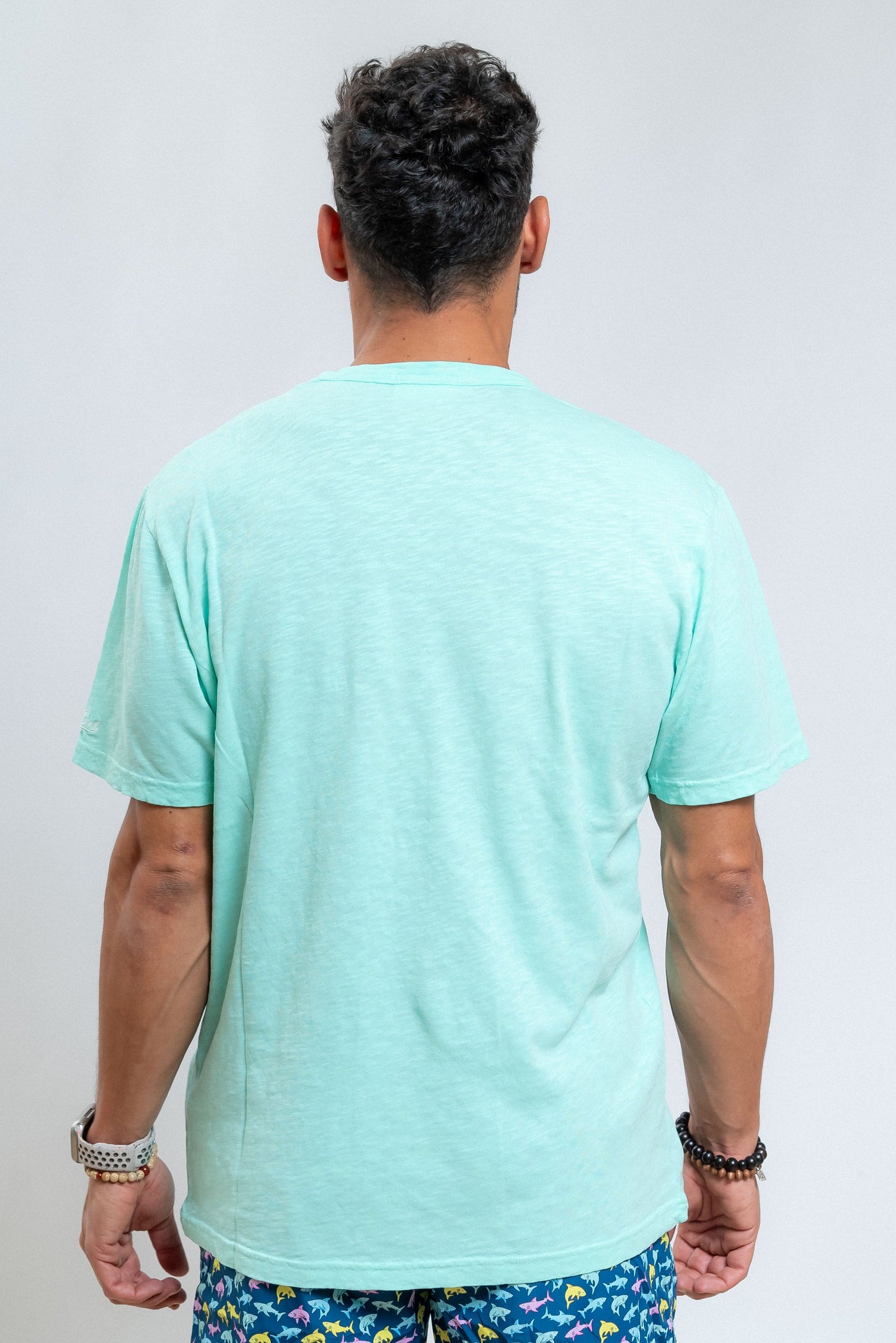 mc2 saint barth uomo t-shirt verde acqua in cotone fiammato con taschino, retro