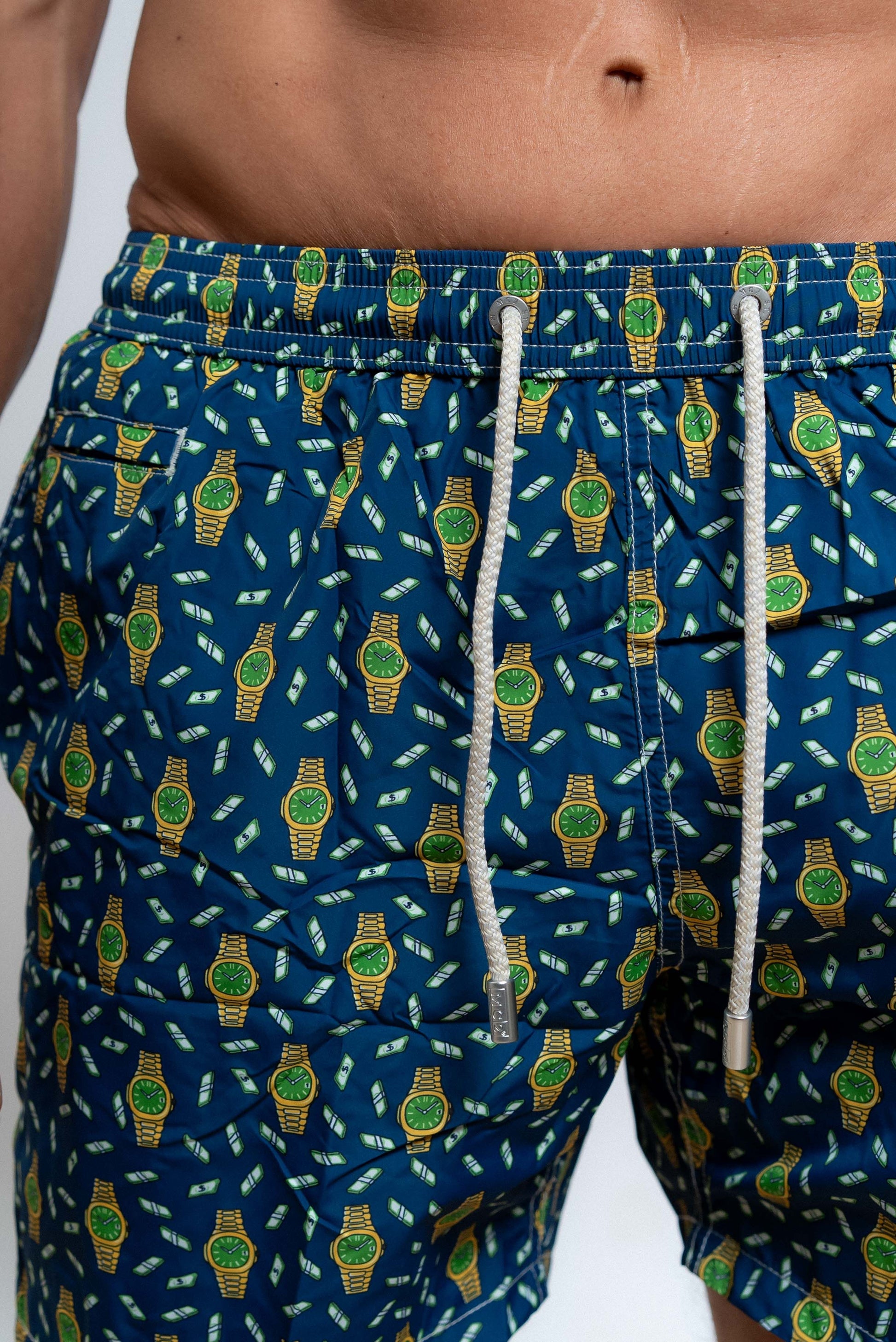 mc2 saint barth costume da uomo blu con fantasia orologi Hour Money, dettaglio