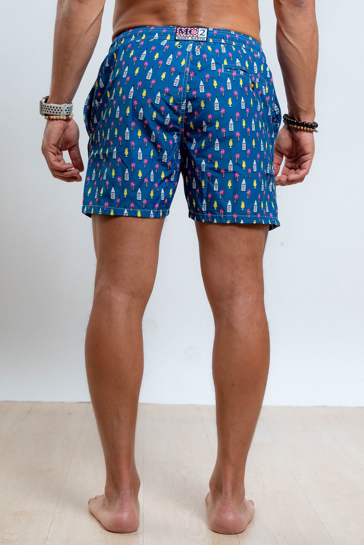 mc2 saint barth uomo costme da bagno blu con fantasia summer cocktail, retro