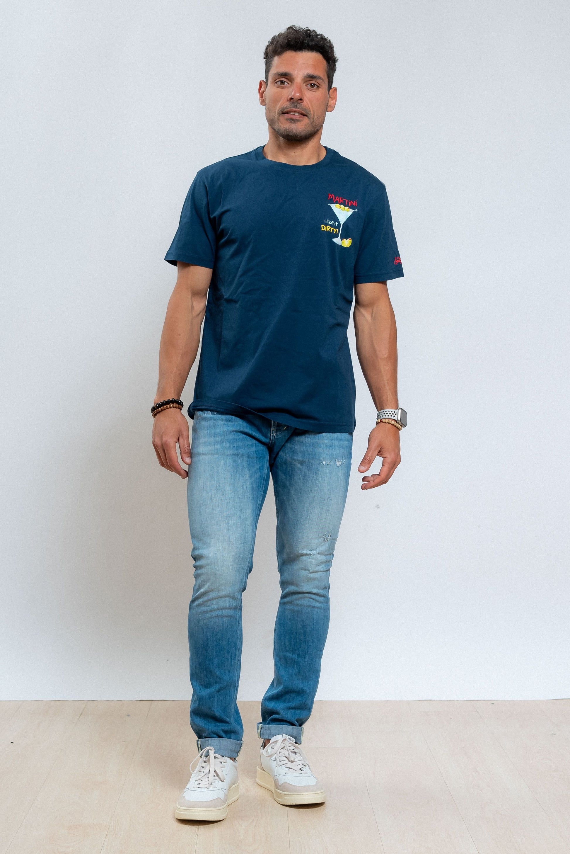 t-shirt uomo mc2 saint barth in cotone blu dirty martini, intero