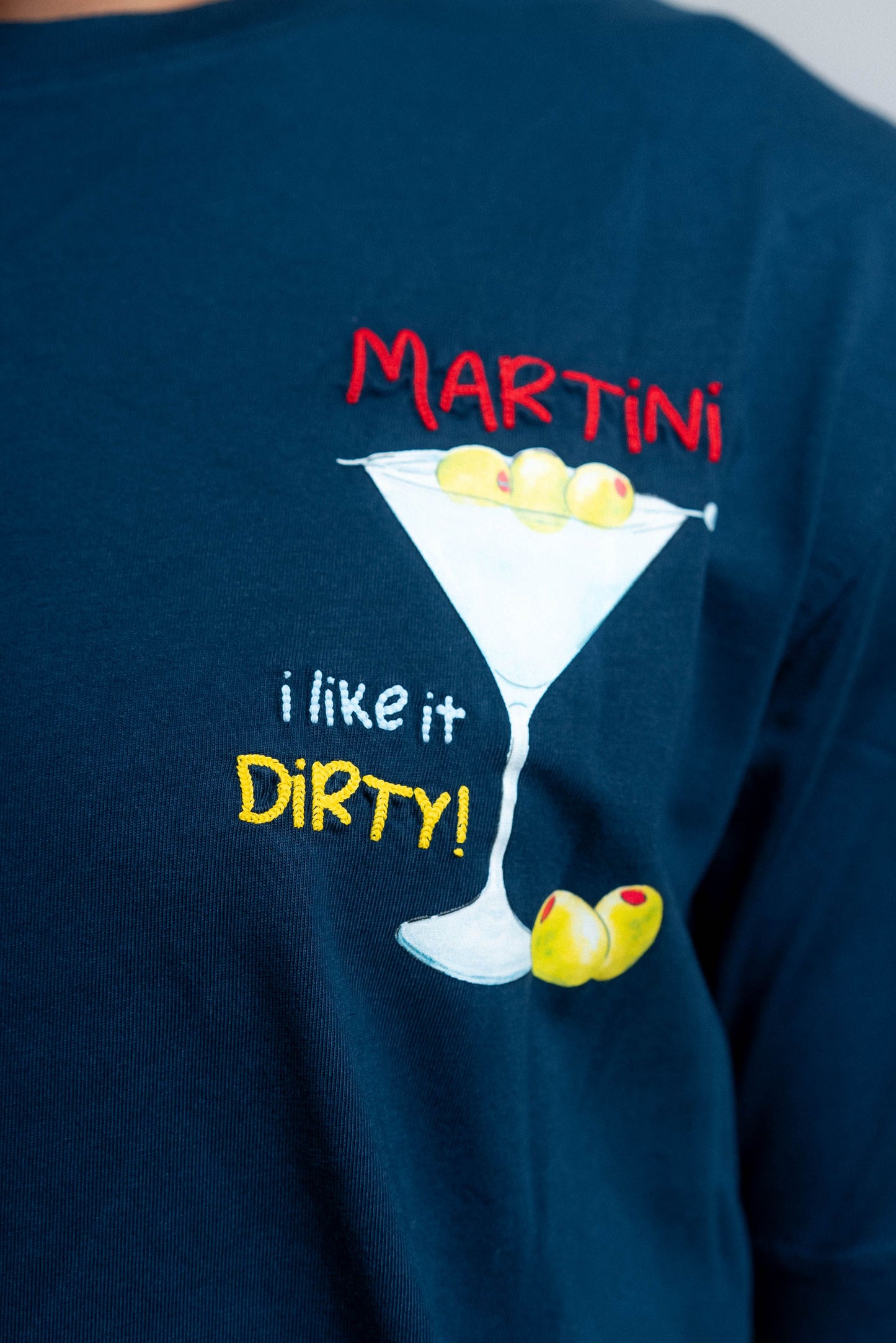 t-shirt uomo mc2 saint barth in cotone blu dirty martini, dettaglio