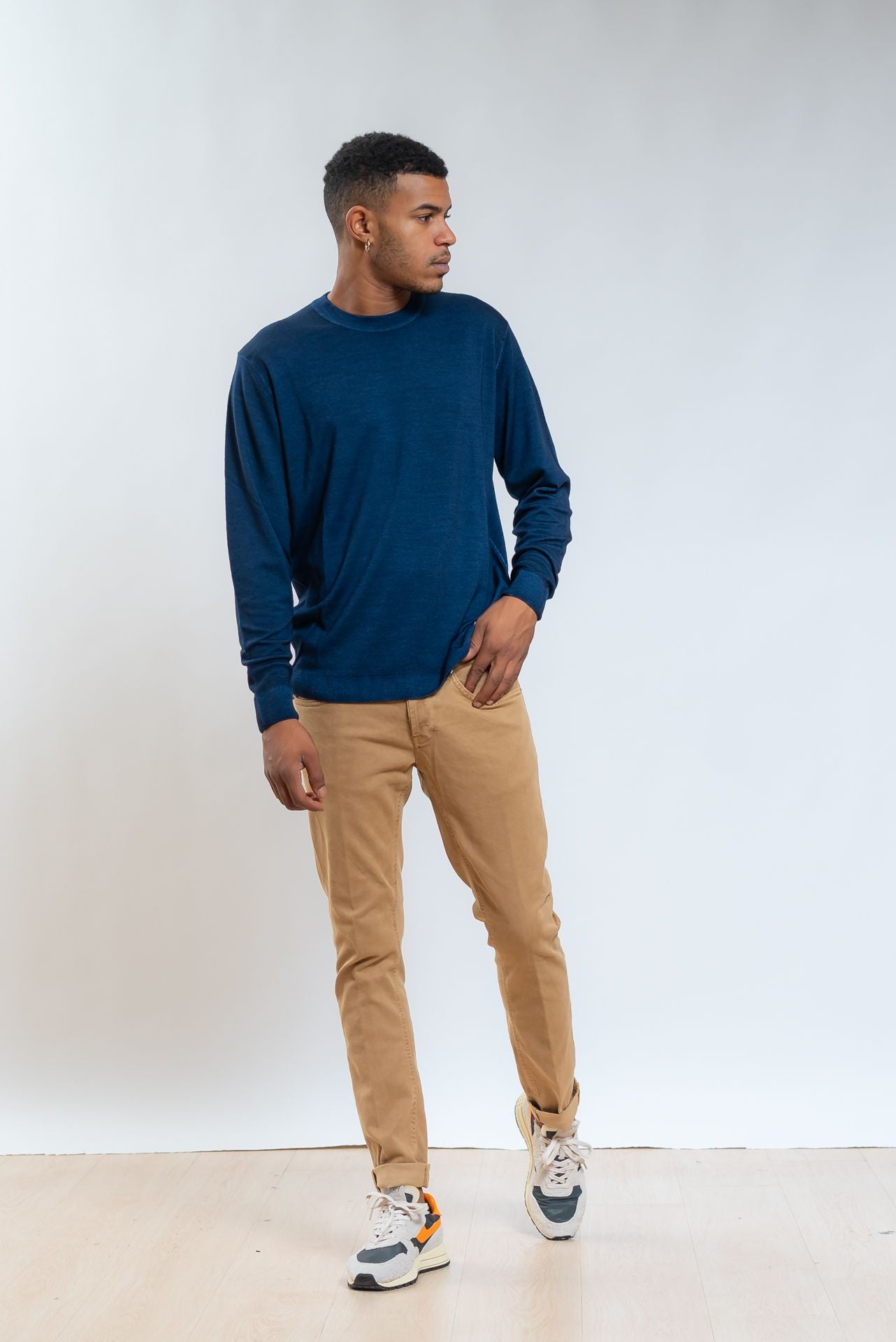 cp company maglia blu a girocollo in lana merino, intero