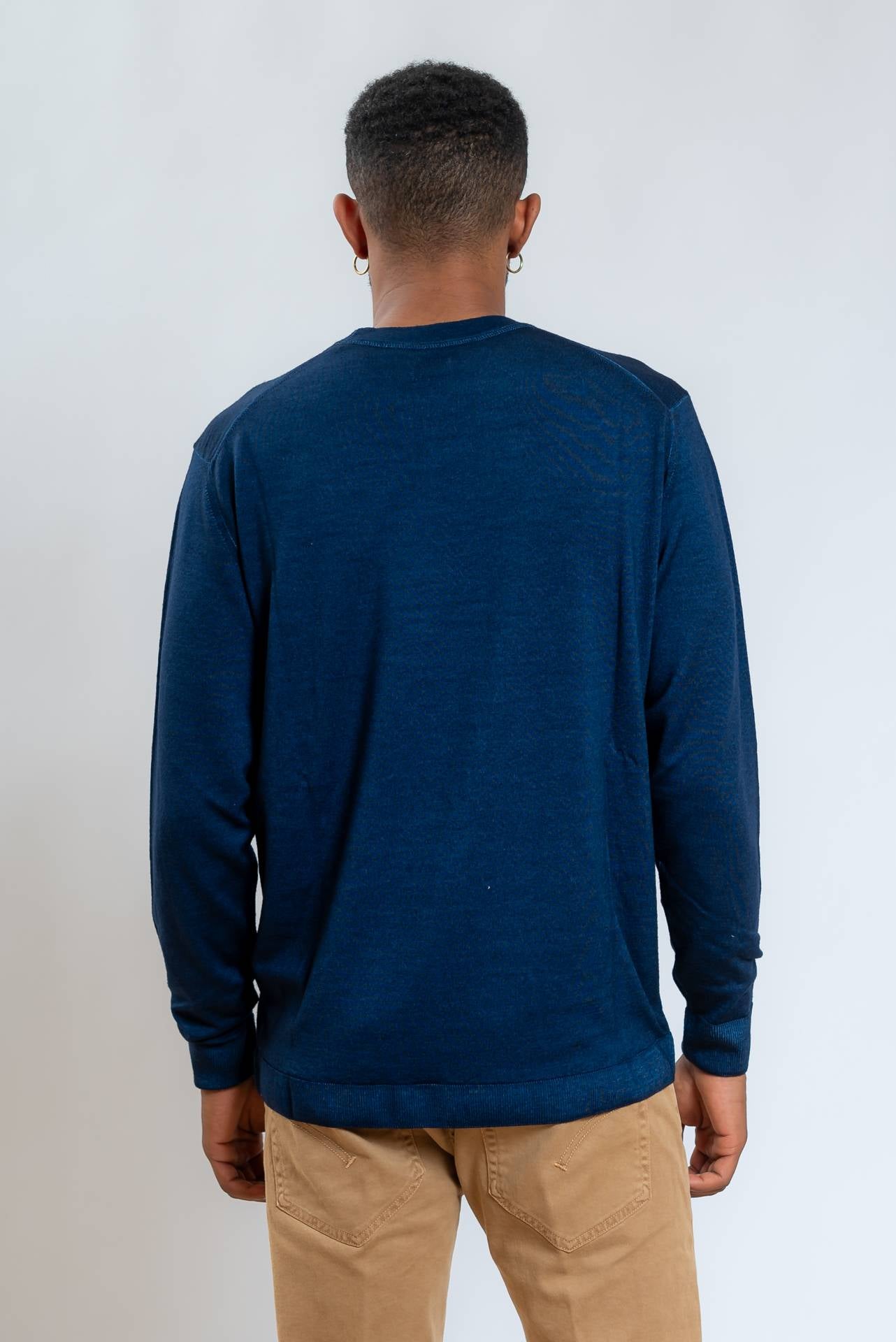 cp company maglia blu a girocollo in lana merino, retro