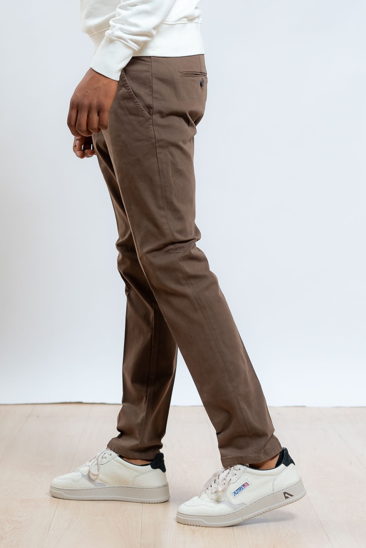 roy roger's uomo Pantalone Chino New Rolf In Gabardina Marrone, lato