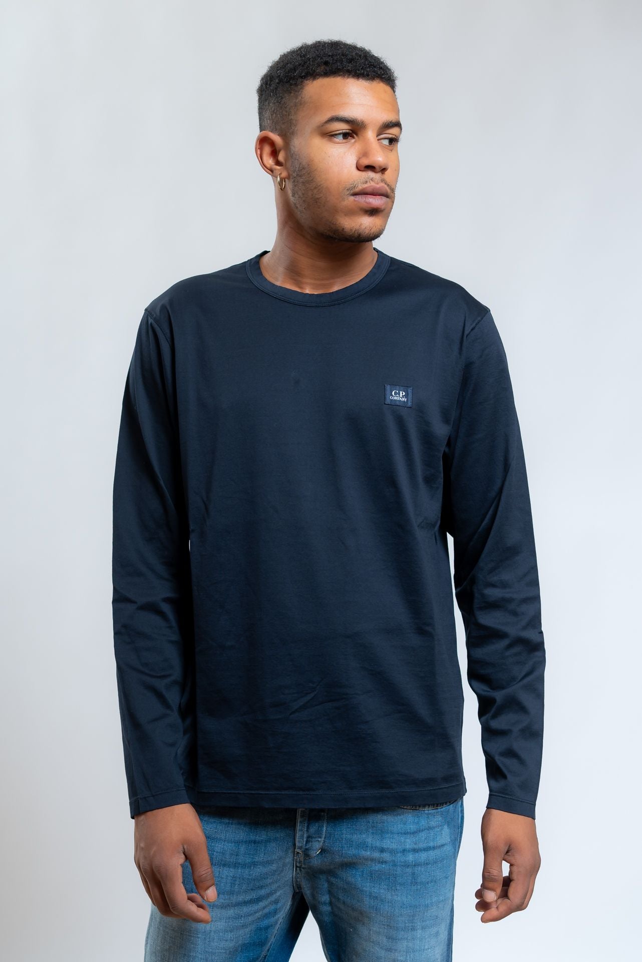 Cp company T-shirt a girocollo in jersey di cotone blu, fronte