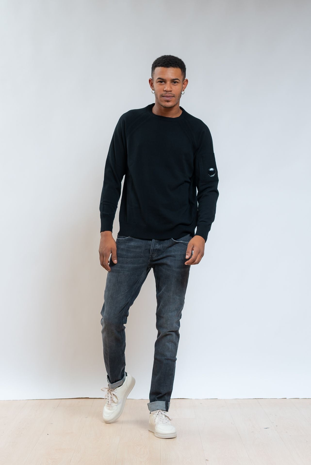 Cp Company Maglia A Girocollo Stitched in Lana Nera, intero