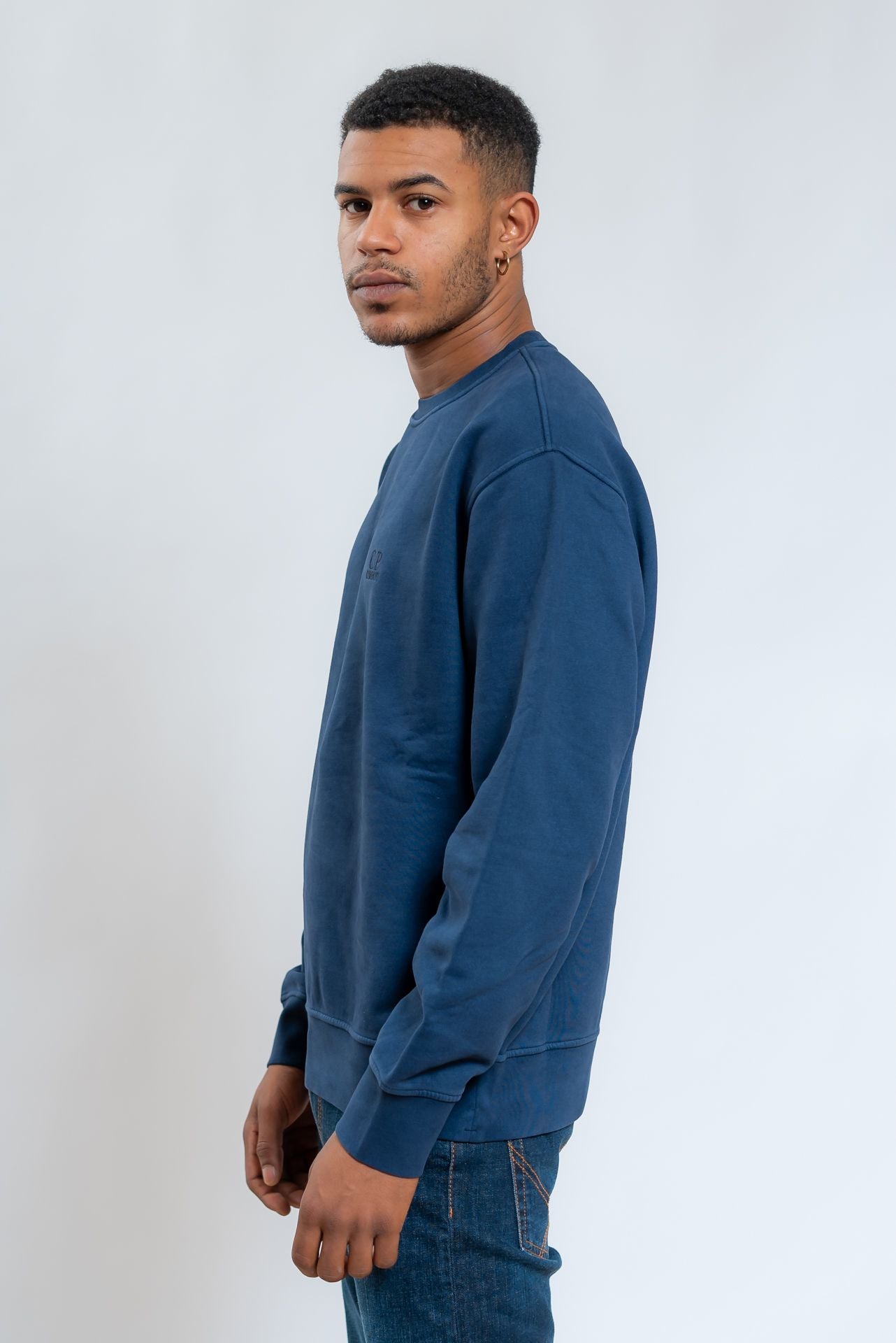 cp company uomo Felpa Brushed Emerized in Cotone Blu, lato
