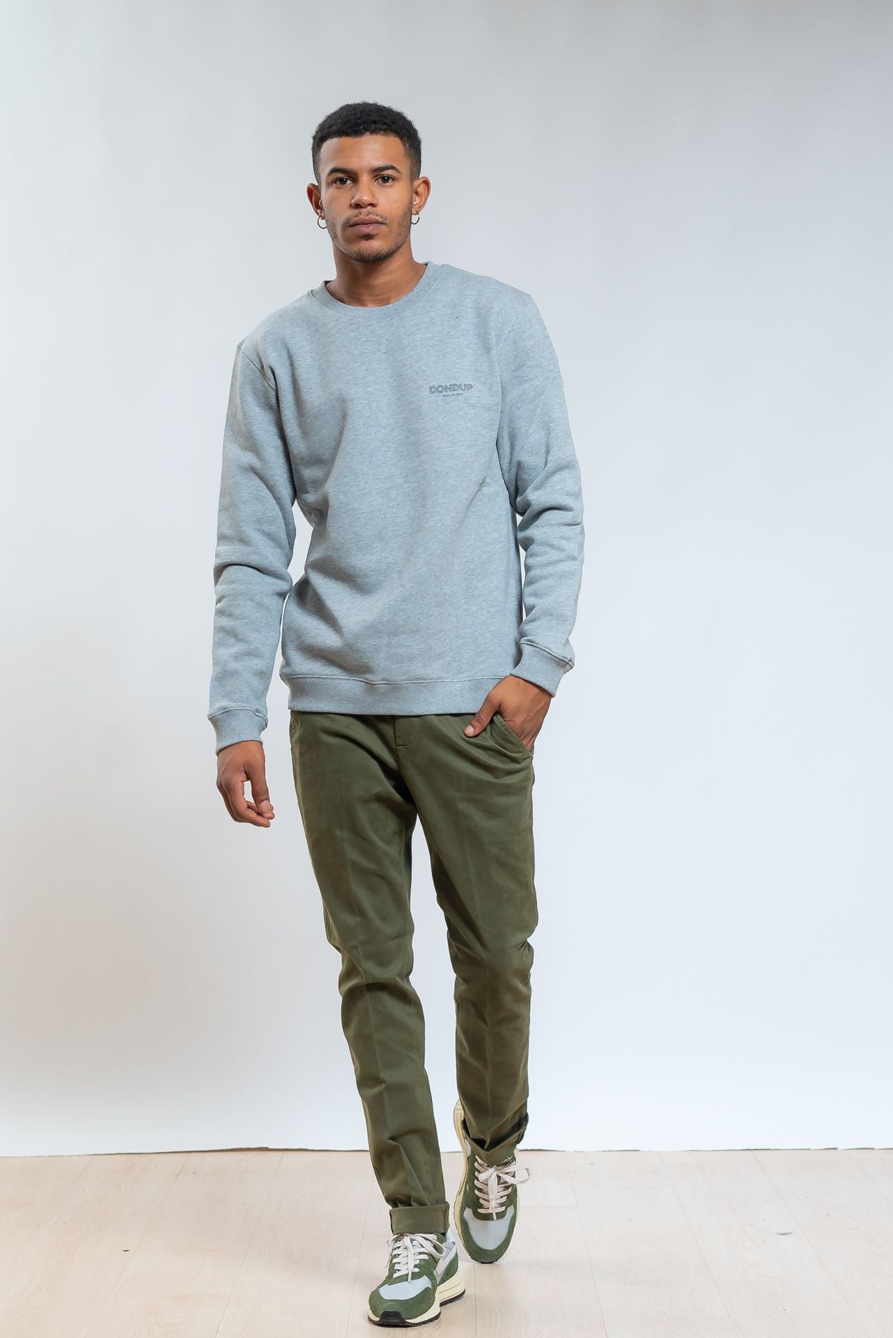 dondup uomo Pantalone Gaubert Chino in Cotone Ecosostenibile Verde, intero