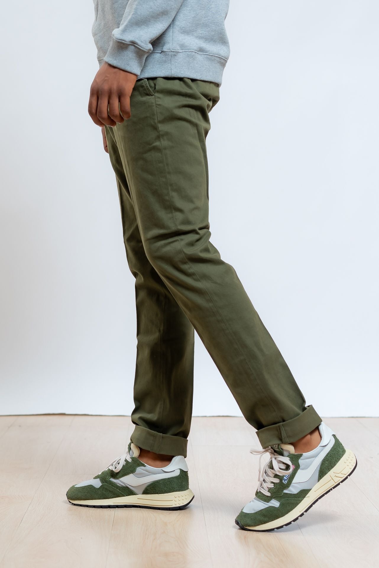dondup uomo Pantalone Gaubert Chino in Cotone Ecosostenibile Verde, lato