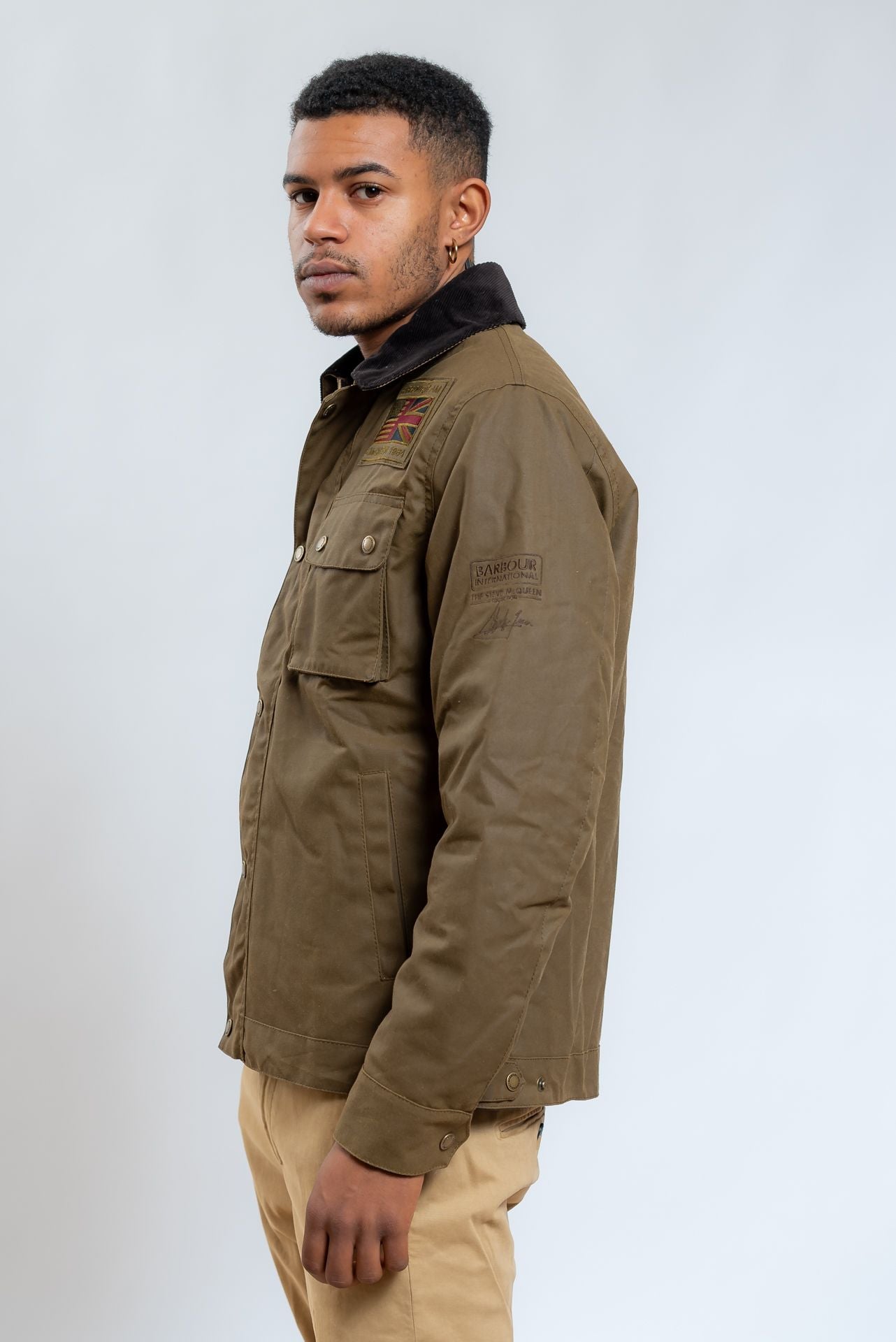 barbour Giubbino Worker Wax Marrone, lato