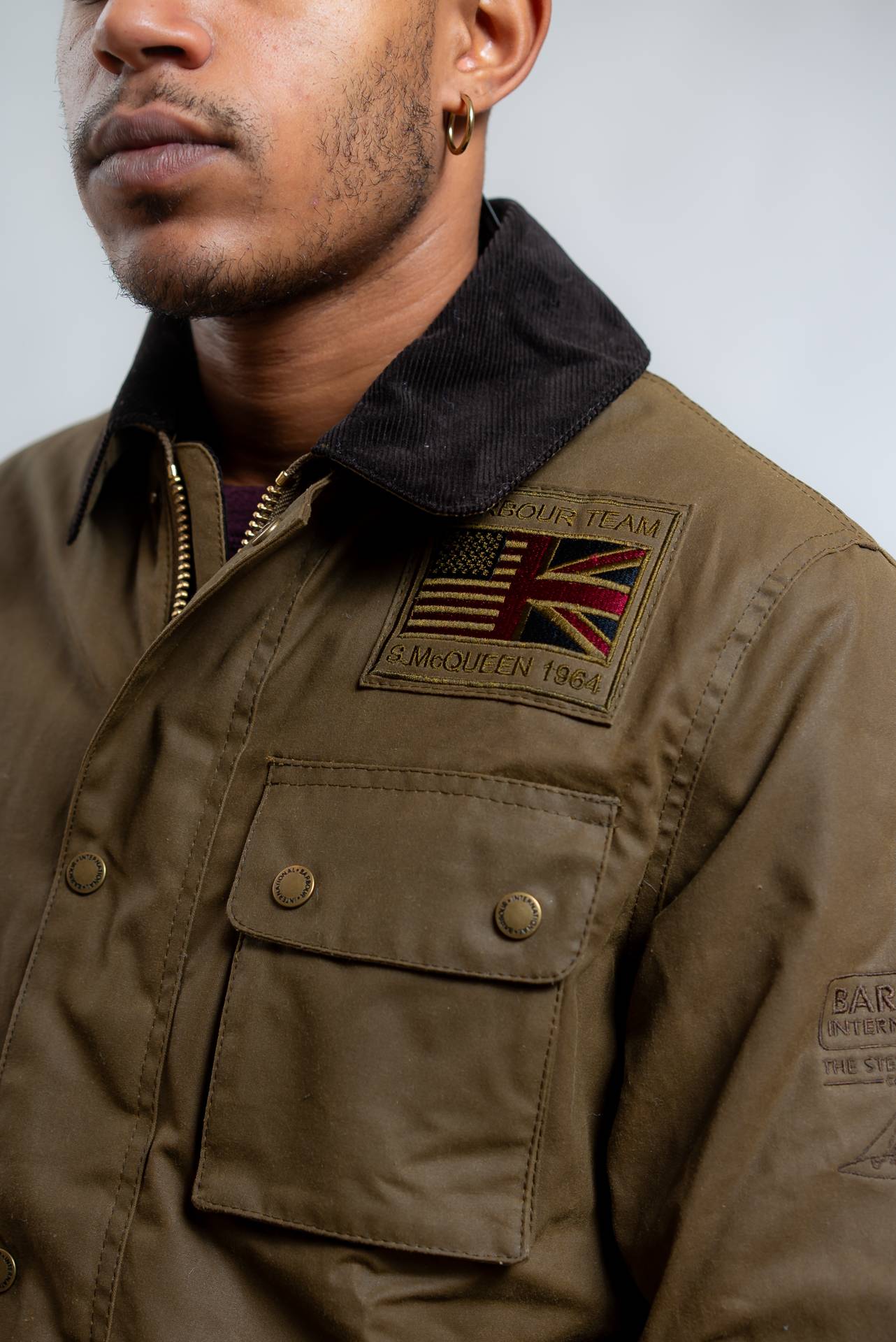 barbour Giubbino Worker Wax Marrone, dettaglio