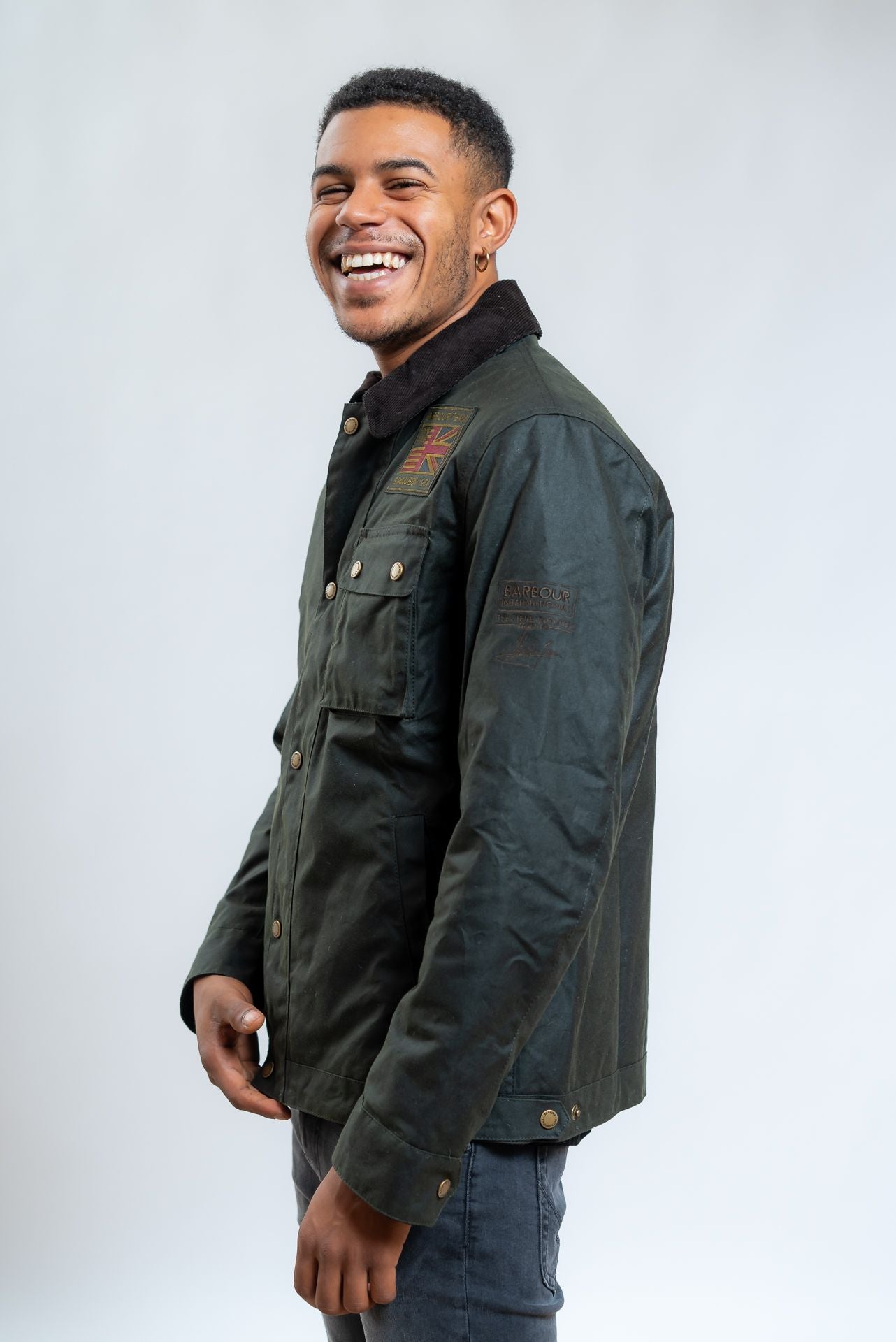 barbour Giubbino Worker Wax Verde, lato