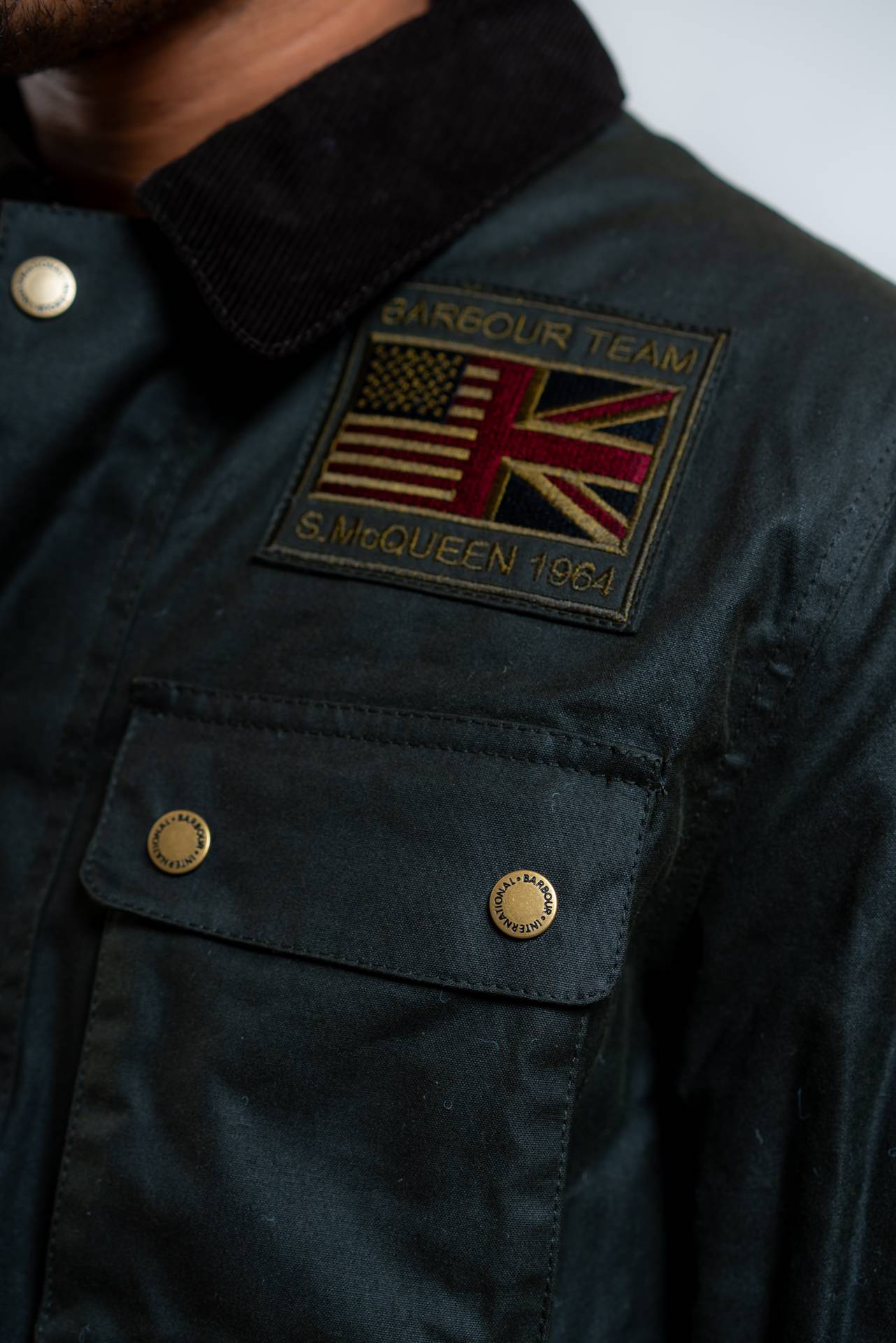 barbour Giubbino Worker Wax Verde, dettaglio