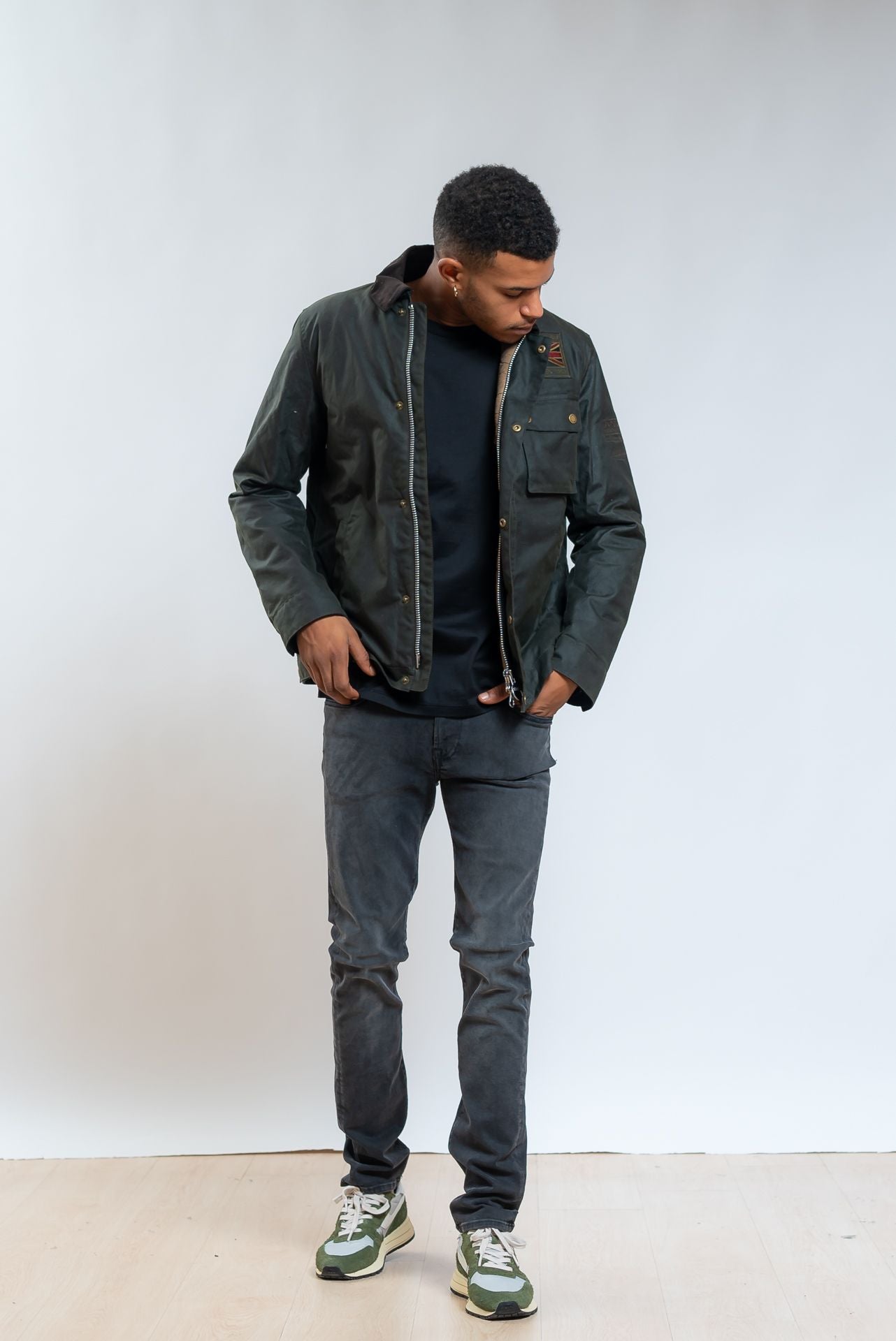 barbour Giubbino Worker Wax Verde, intero1