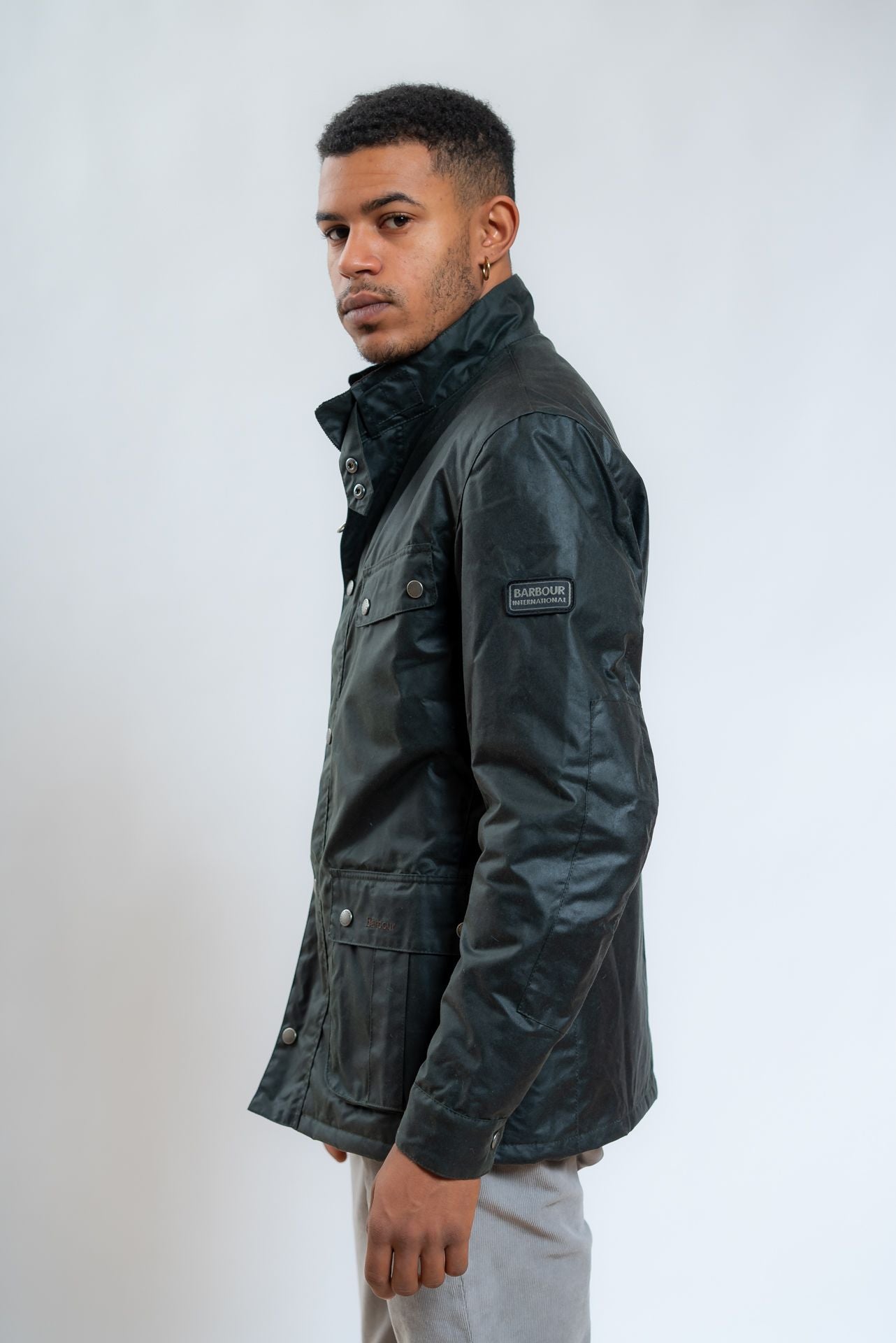 barbour Giubbino Duke Wax Verde, lato