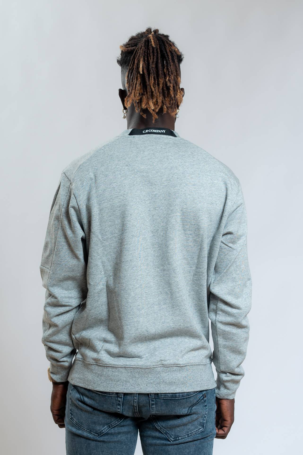 Cp Company Felpa Grigia a Girocollo Diagonal Raised, retro