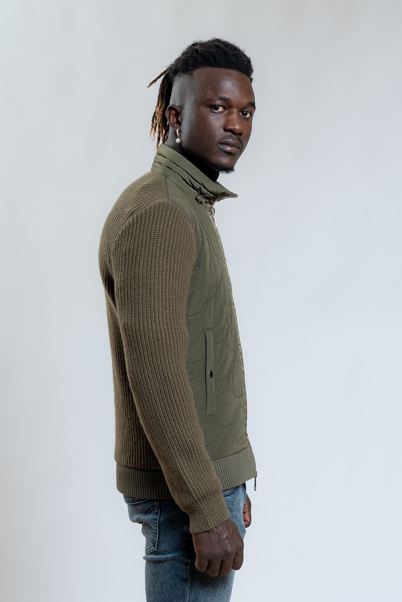 Bob Company Piumino Port con Dettagli in Maglia Verde, lato