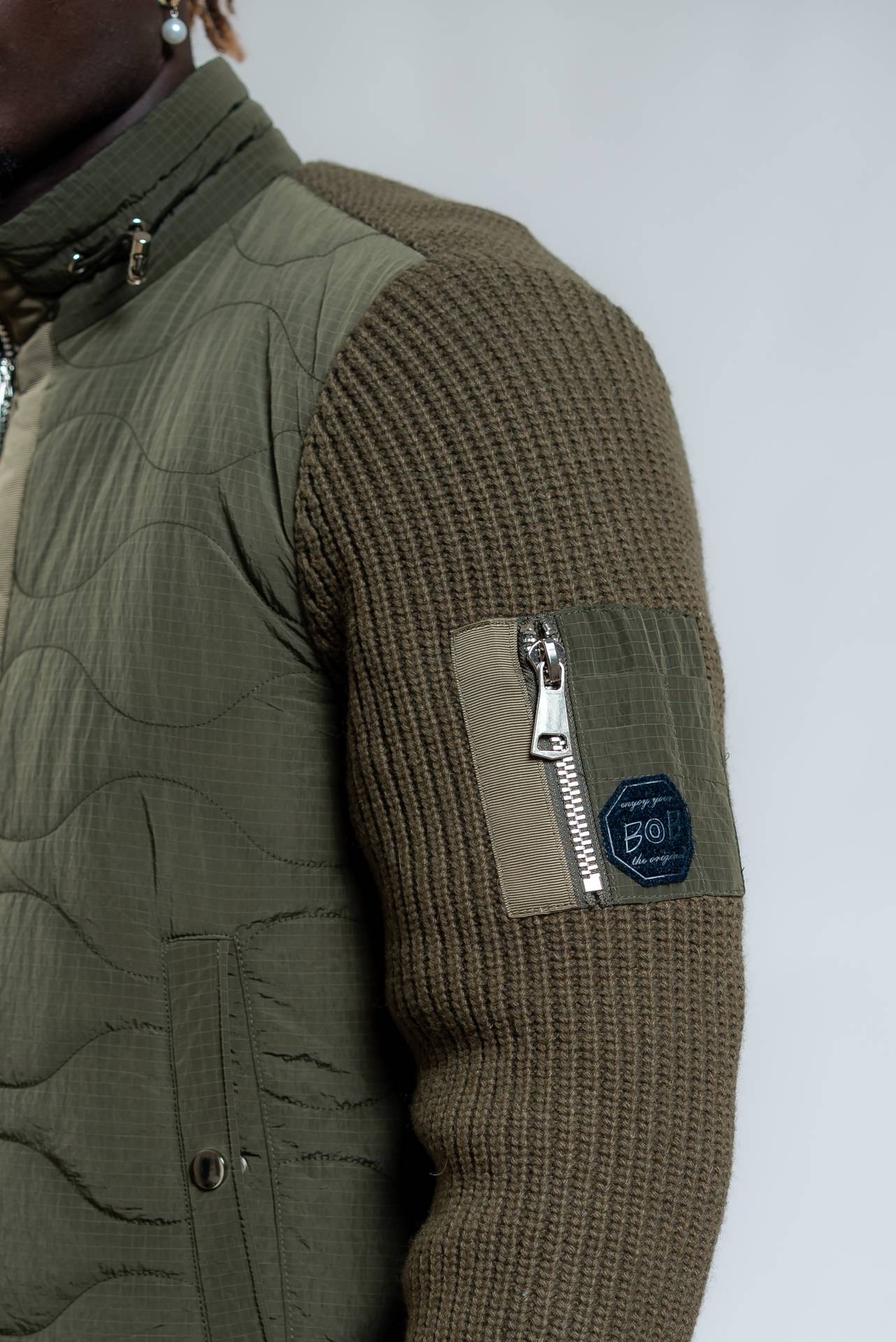 Bob Company Piumino Port con Dettagli in Maglia Verde, dettaglio