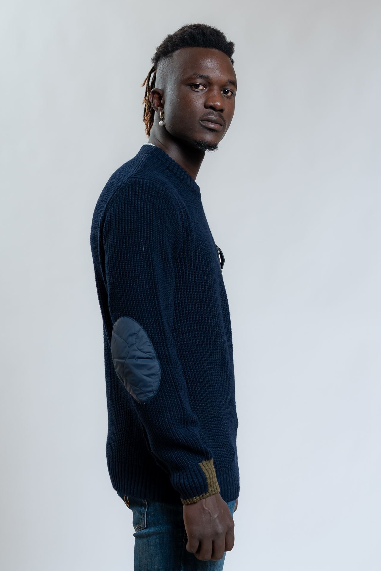 Bob Company Maglione Brandon Blu in Misto Lana a Coste con Taschino, lato