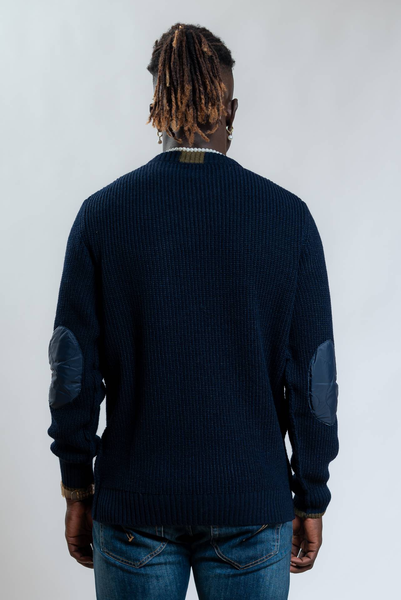 Bob Company Maglione Brandon Blu in Misto Lana a Coste con Taschino, retro