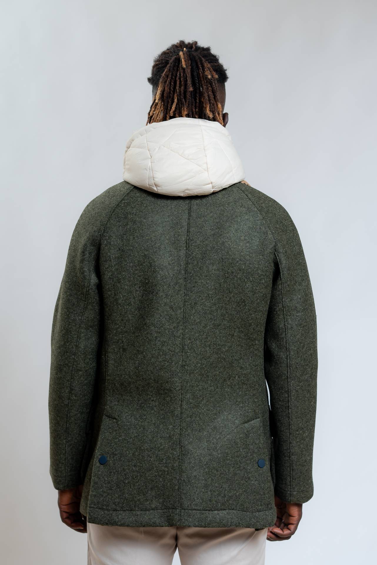 Bob Company Giubbotto Milton in Neoprene Verde con Trapunta e Cappuccio, retro