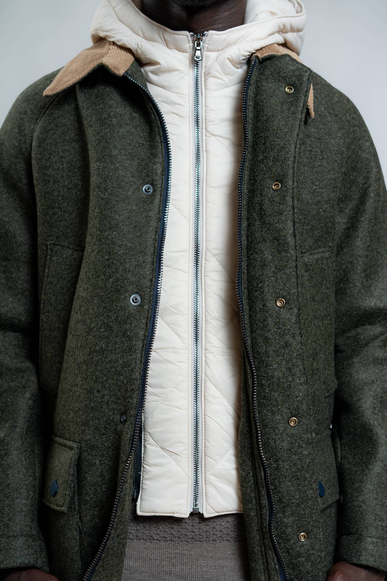 Bob Company Giubbotto Milton in Neoprene Verde con Trapunta e Cappuccio, dettaglio 1