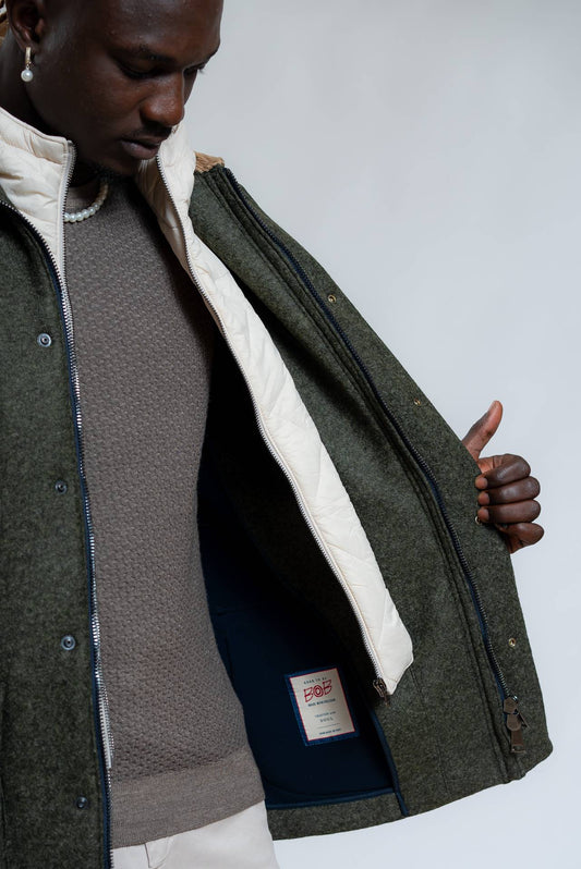 Bob Company Giubbotto Milton in Neoprene Verde con Trapunta e Cappuccio, dettaglio