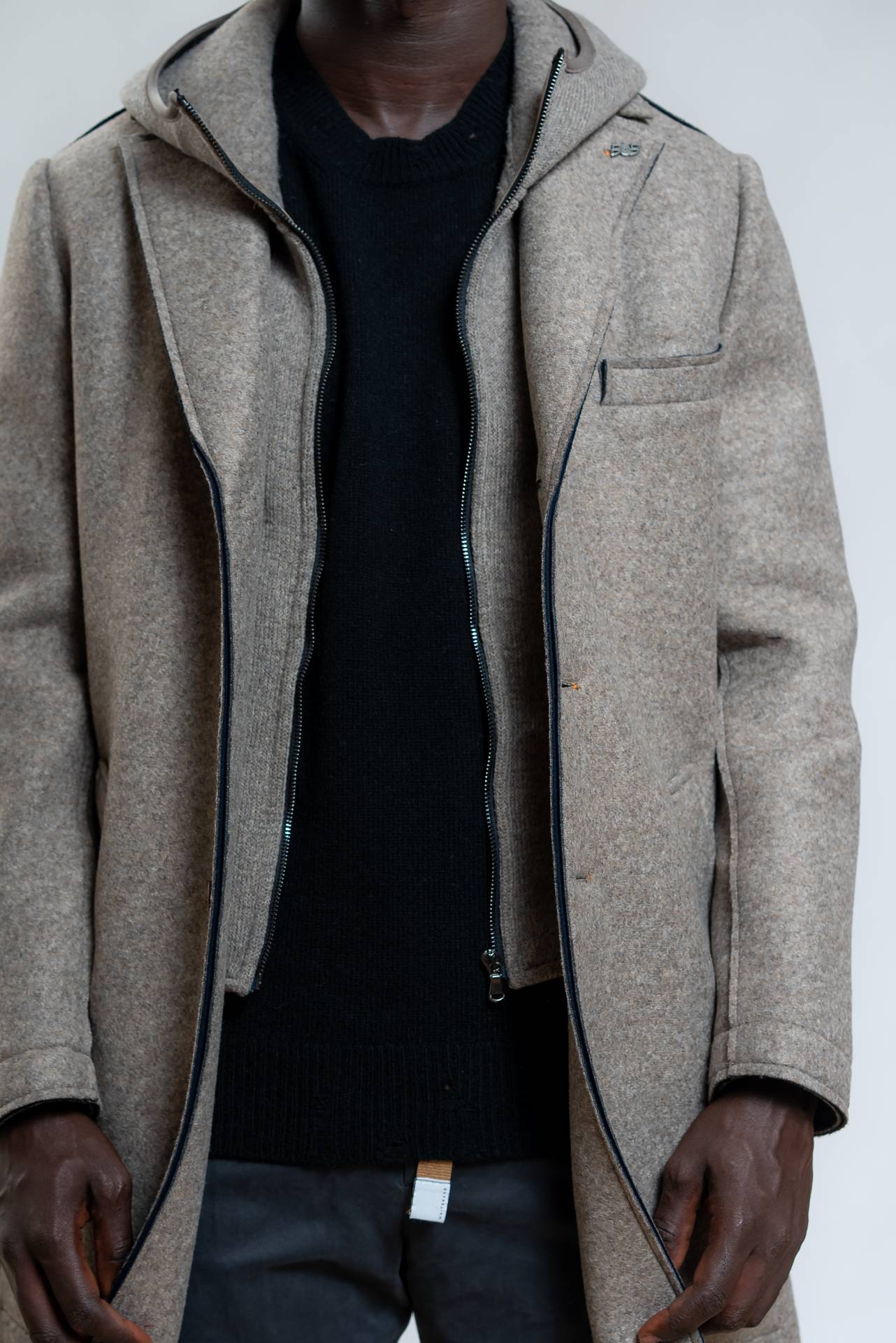 Bob Company Cappotto Andy in Neoprene beige con Cappuccio, dettaglio