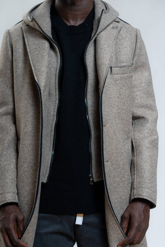 Bob Company Cappotto Andy in Neoprene beige con Cappuccio, dettaglio