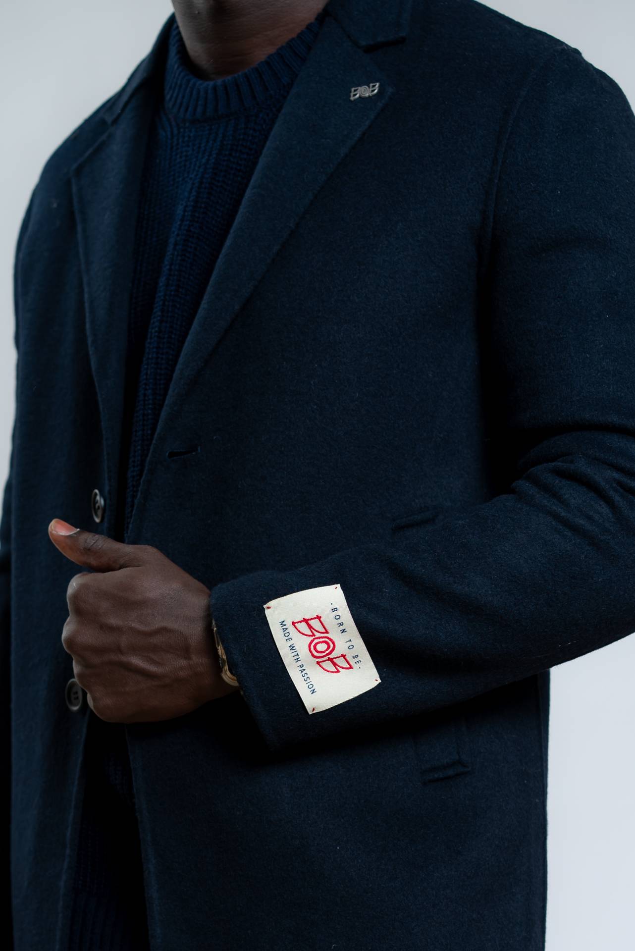 Bob Company Cappotto Bron in Misto Lana Blu, dettaglio2
