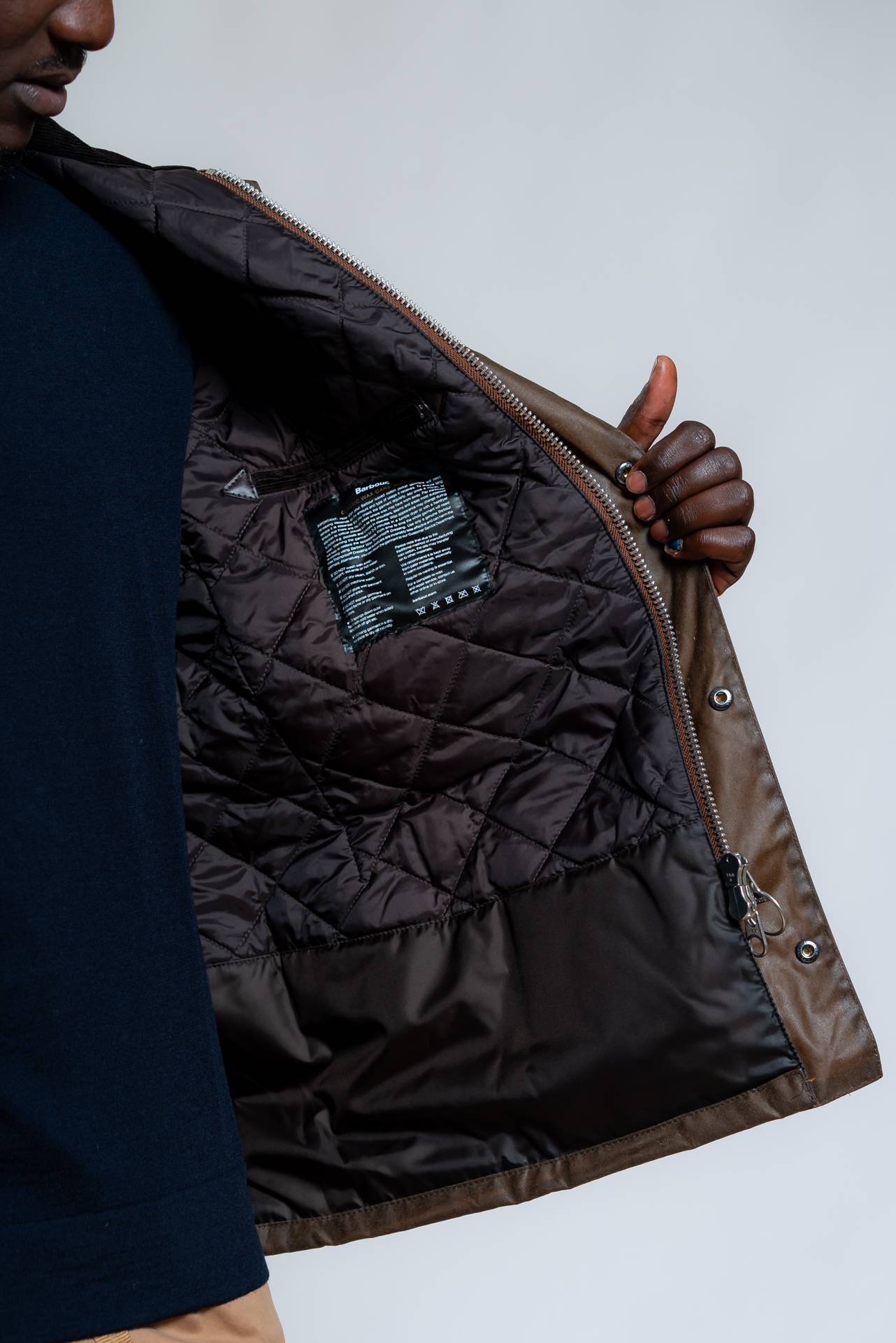 Barbour International Giacca Duke Marrone Cerata, dettaglio2