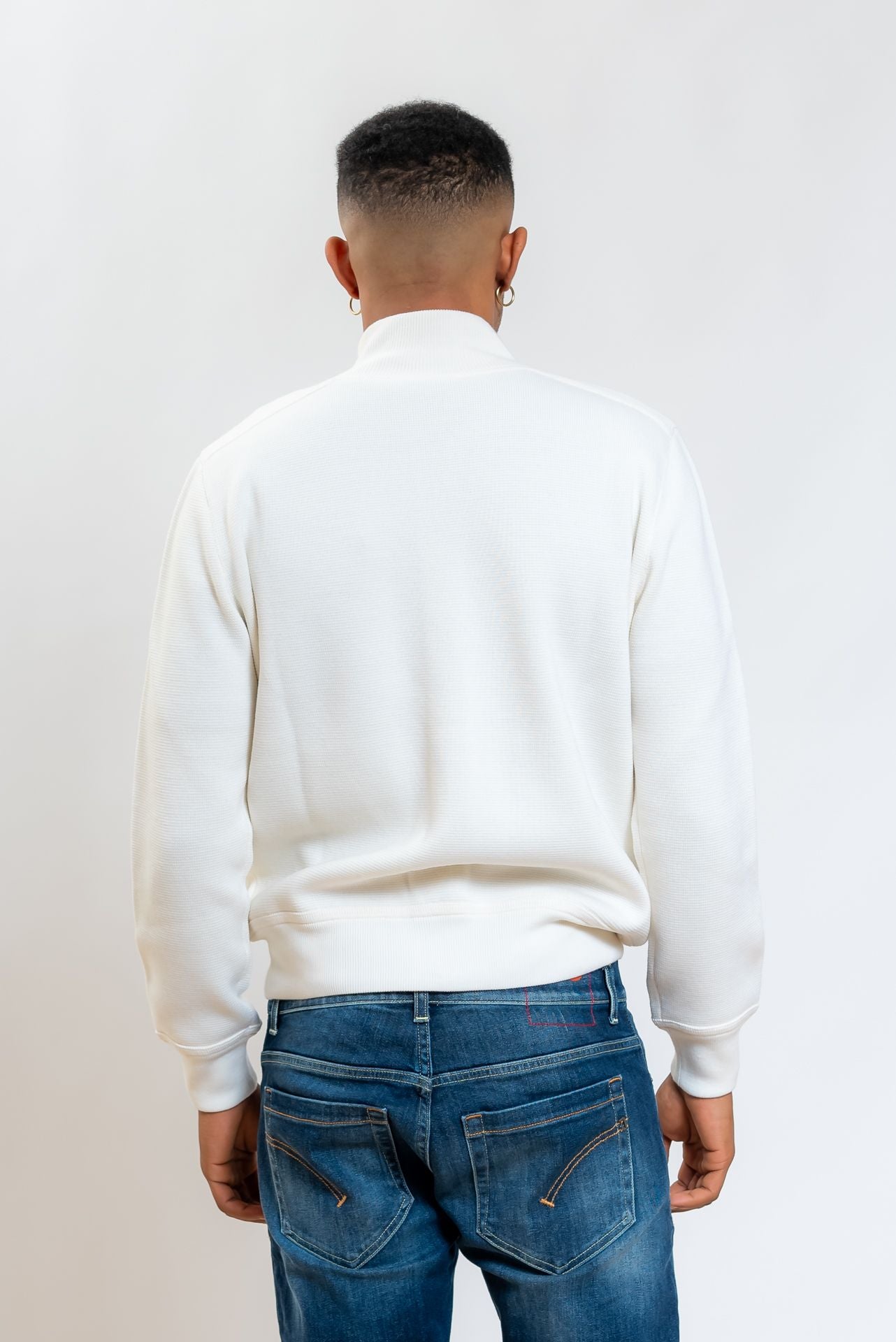 Cardigan Bianco in Pura Lana a Collo Alto