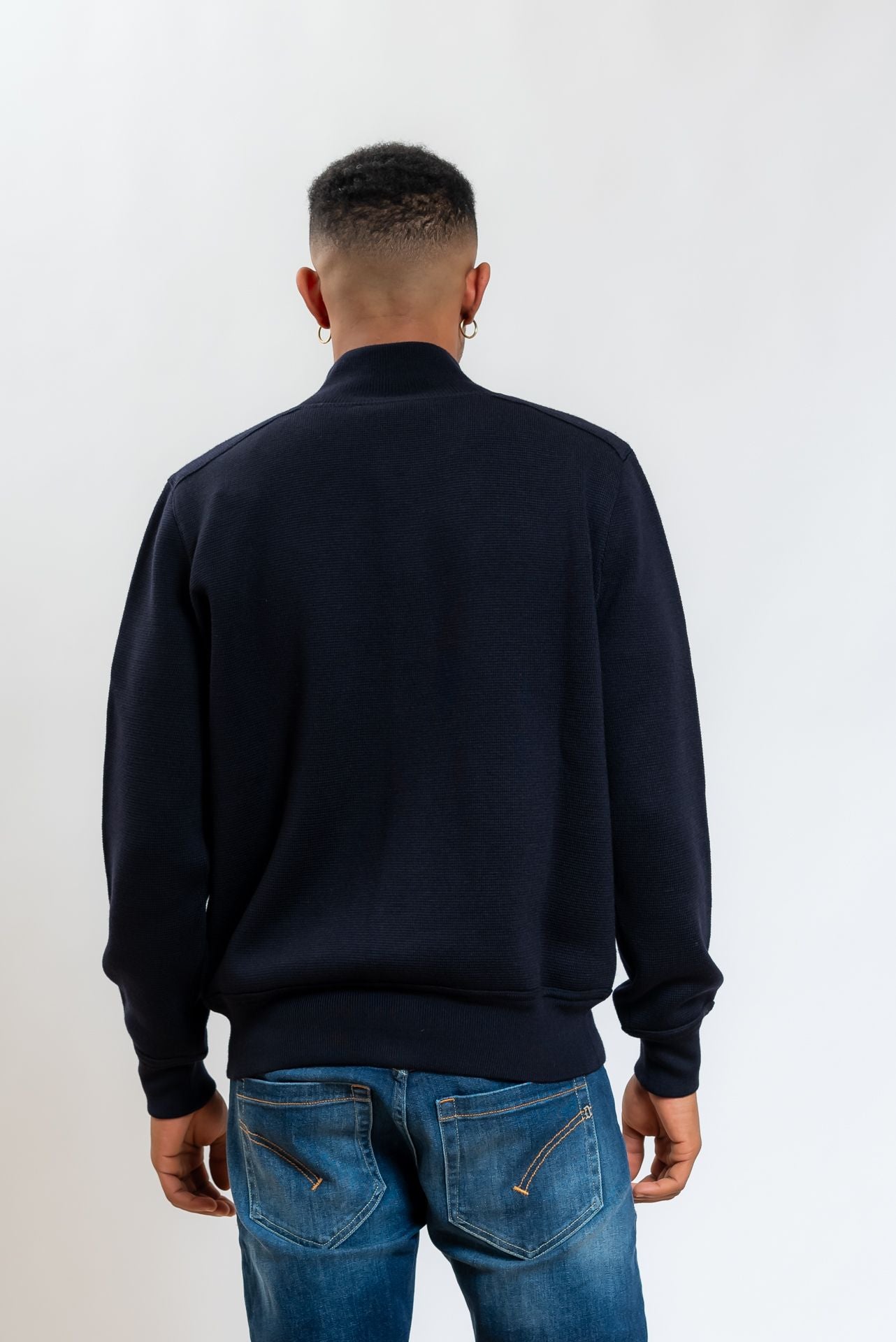 Cardigan Blu in Pura Lana a Collo Alto