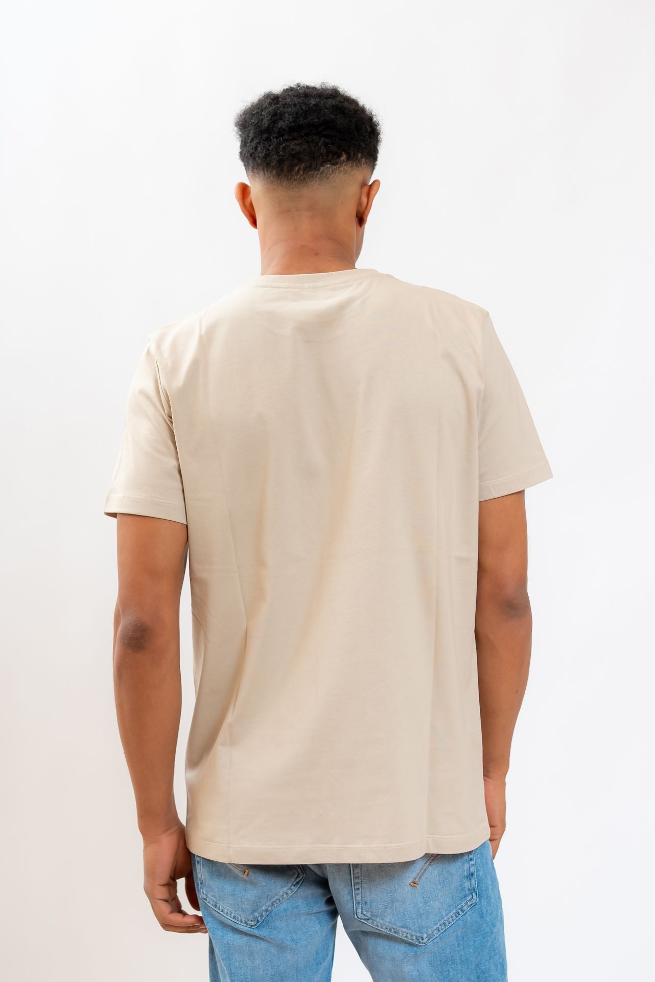 Dondup uomo t-shirt di cotone beige con logo stampato sul fianco, retro