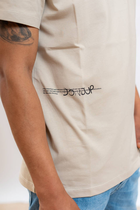 Dondup uomo t-shirt di cotone beige con logo stampato sul fianco, dettaglio