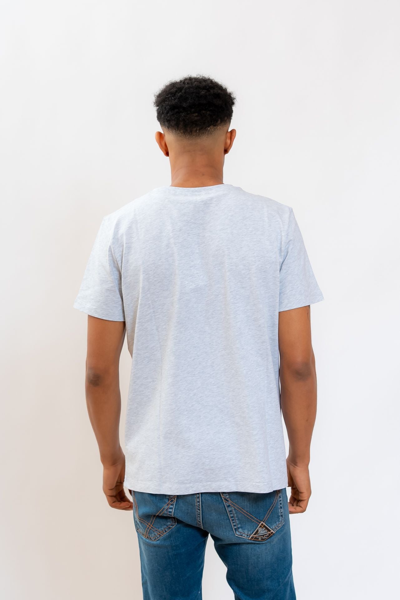 Dondup uomo t-shirt di cotone grigio con logo ricamato sul petto, retro
