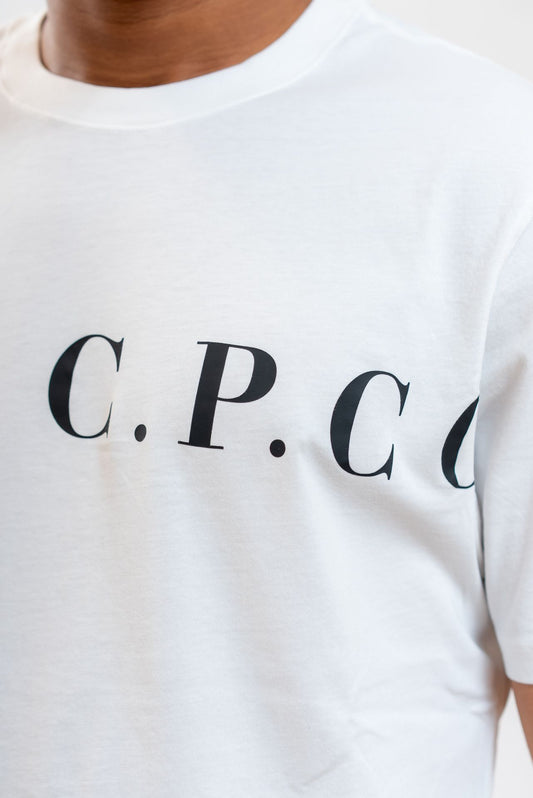 CP Company uomo T-shirt Bianca in Cotone 30/1 con Logo sul davanti e sul retro, dettaglio