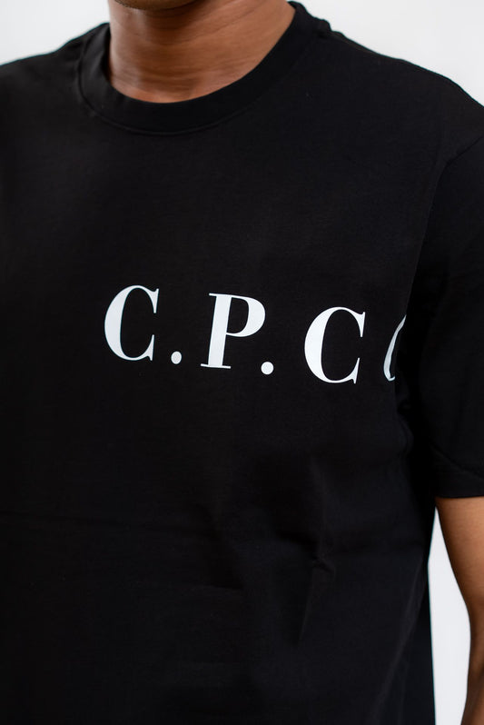 CP Company uomo T-shirt nera in Cotone 30/1 con Logo sul davanti e sul retro, dettaglio