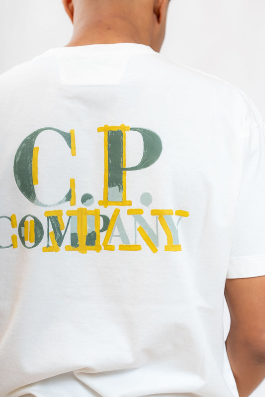 CP Company uomo T-shirt Bianca in Cotone con logo sul davanti e sul retro, dettaglio retro