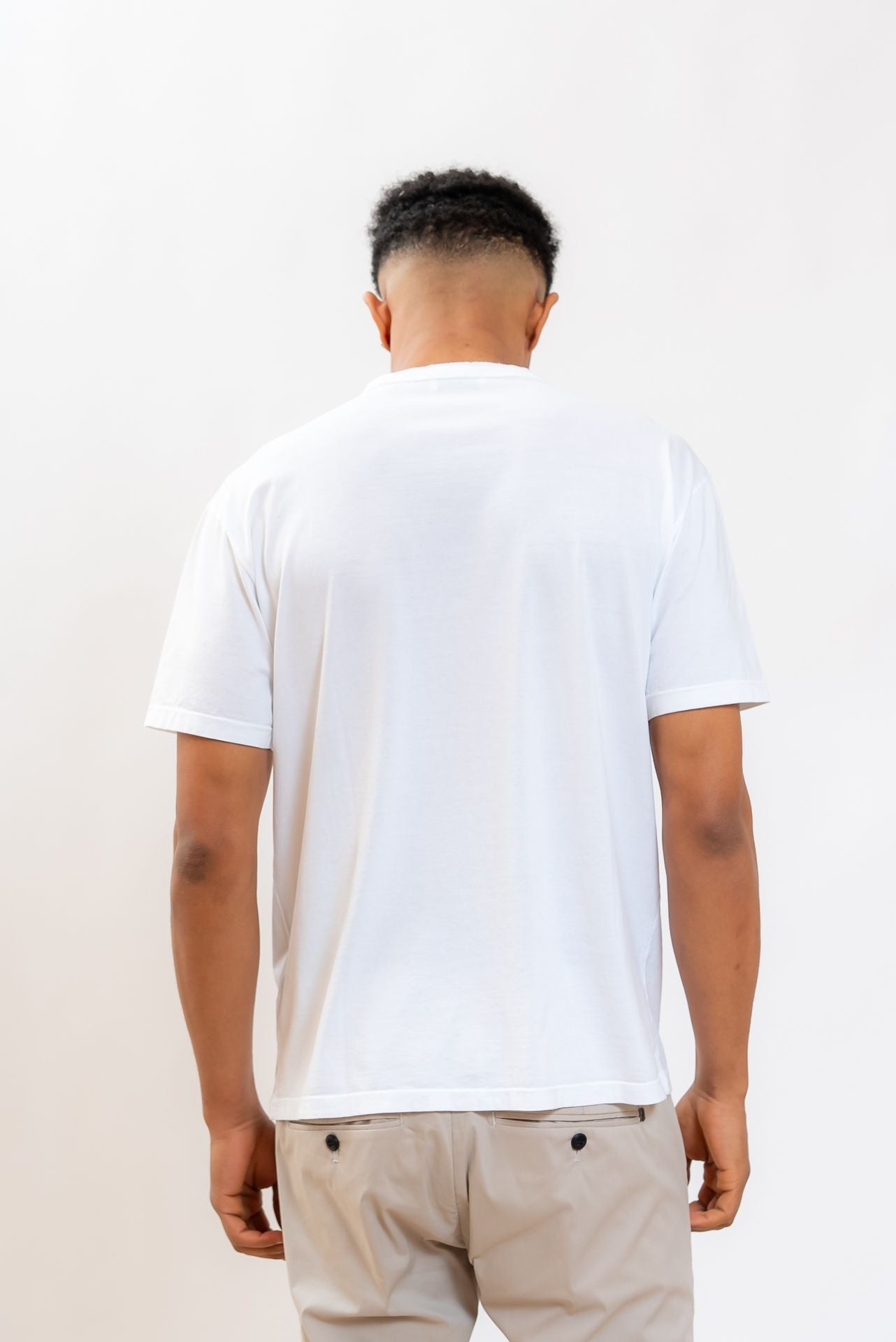 Dondup uomo T-shirt Bianca in Cotone con Girocollo a Taglio Vivo, retro
